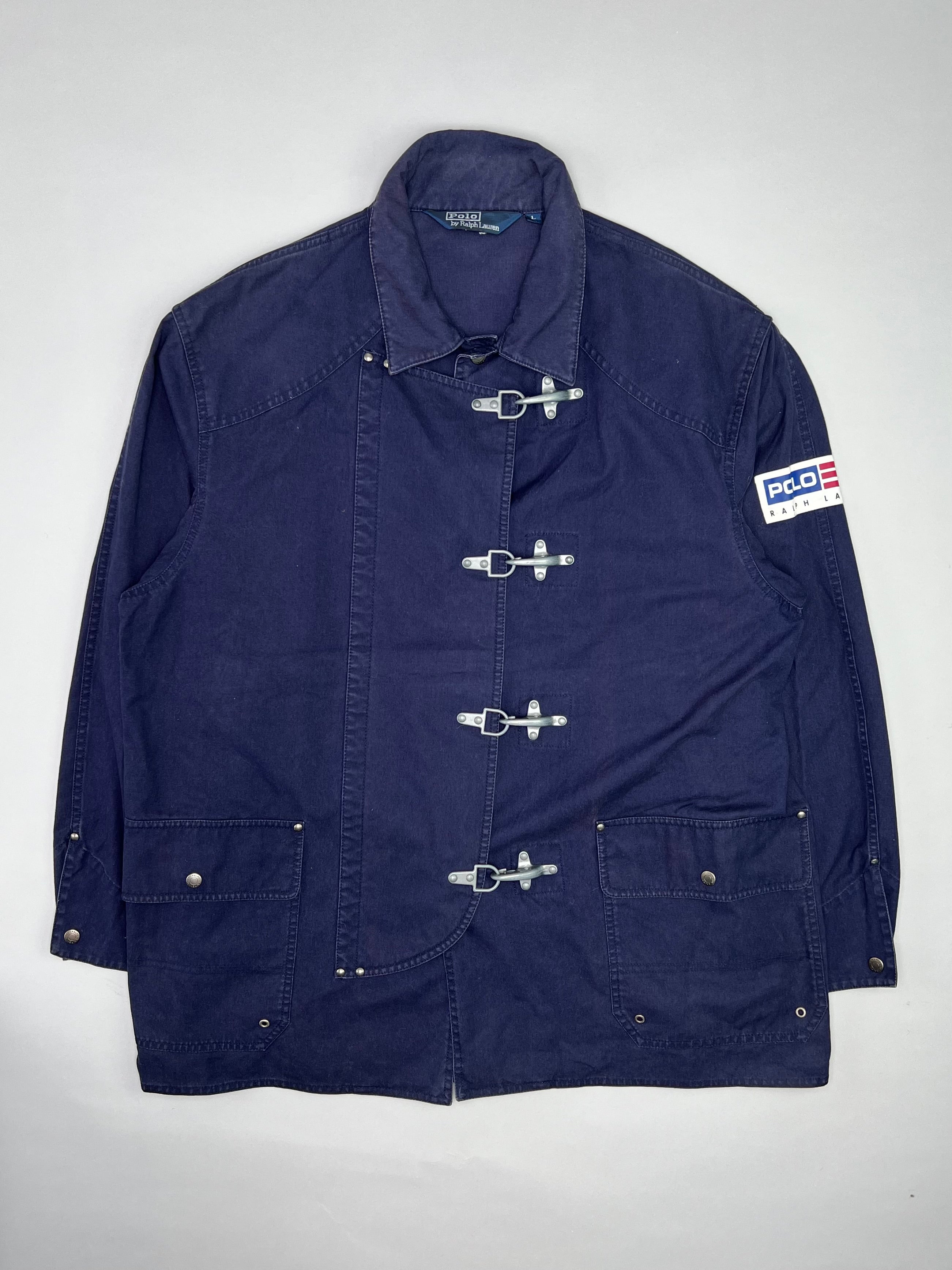 RALPH LAUREN 4 GANCI CANVAS FIREMAN JACKET BLUE - L