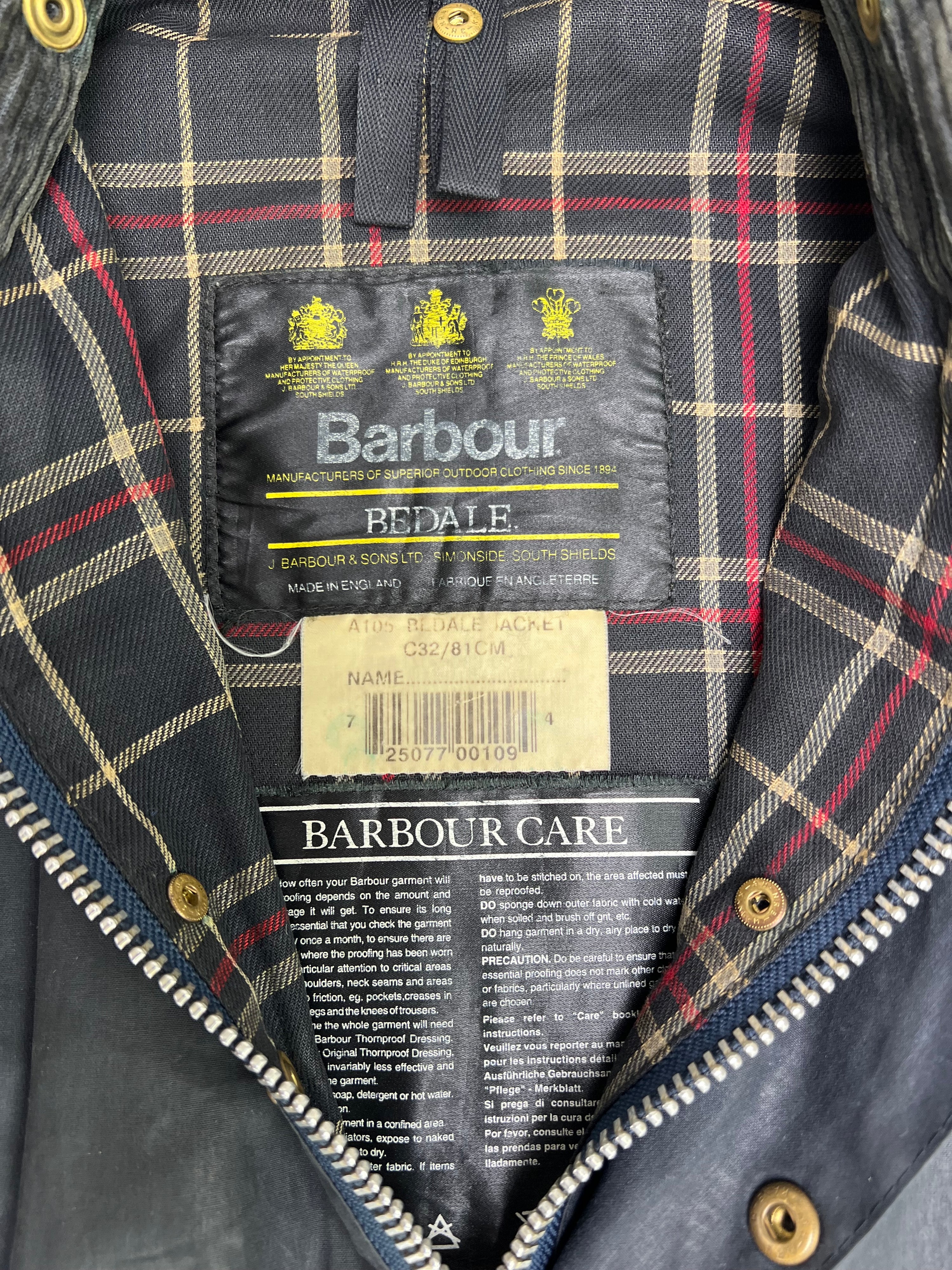BARBOUR BEDALE WAXED JACKET BLUE - XS