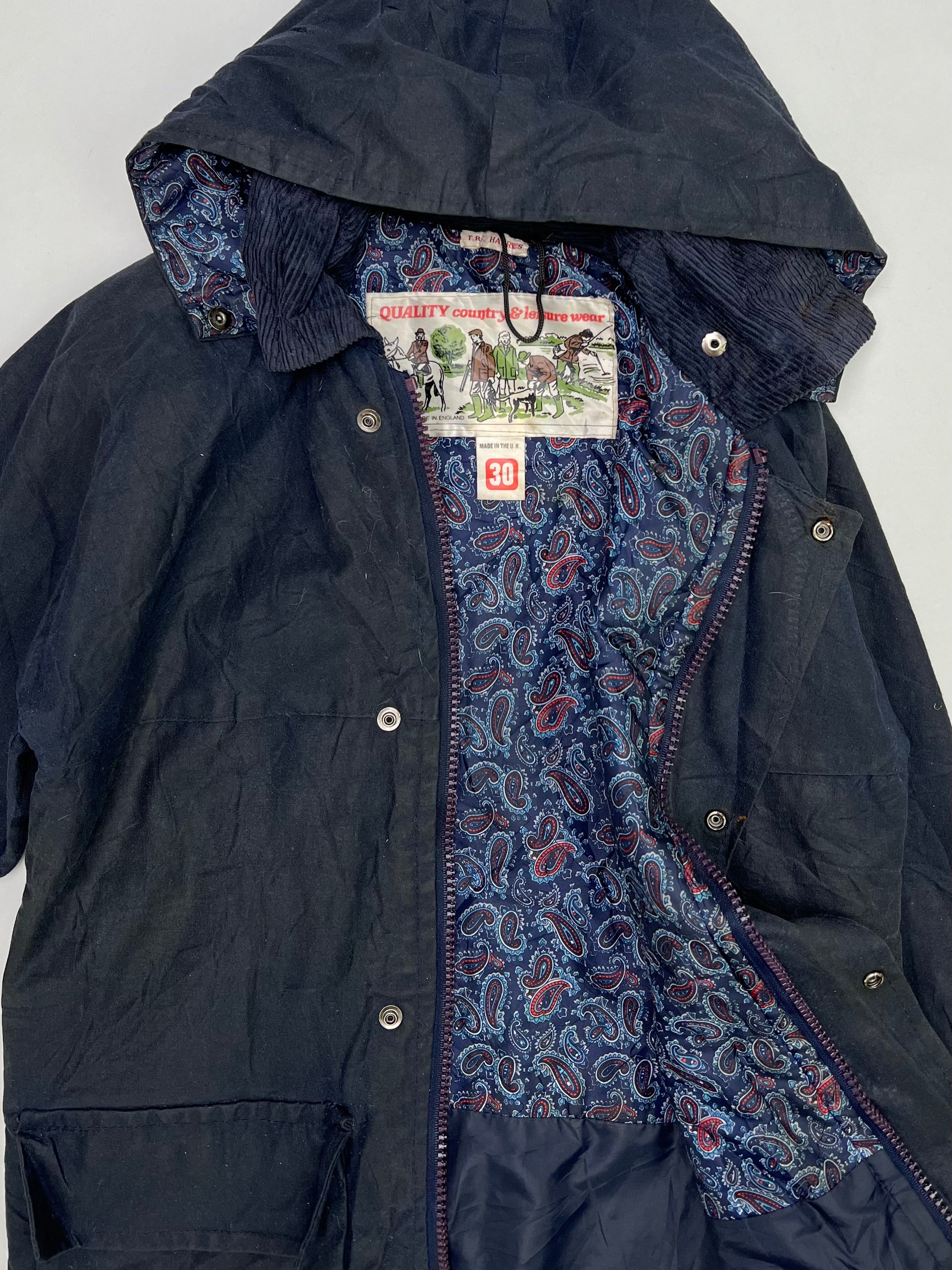 VINTAGE WAXED PARKA JACKET BLUE - XS