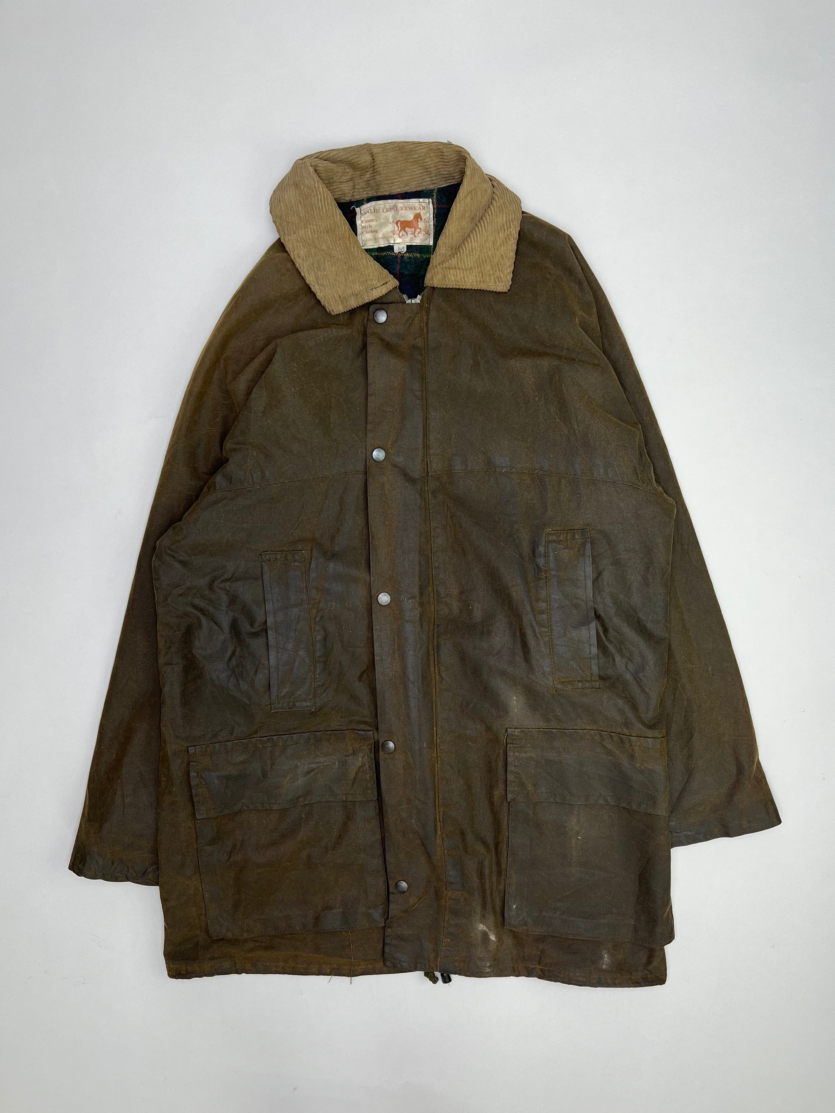 VINTAGE WAXED PARKA JACKET KHAKI GREEN - M