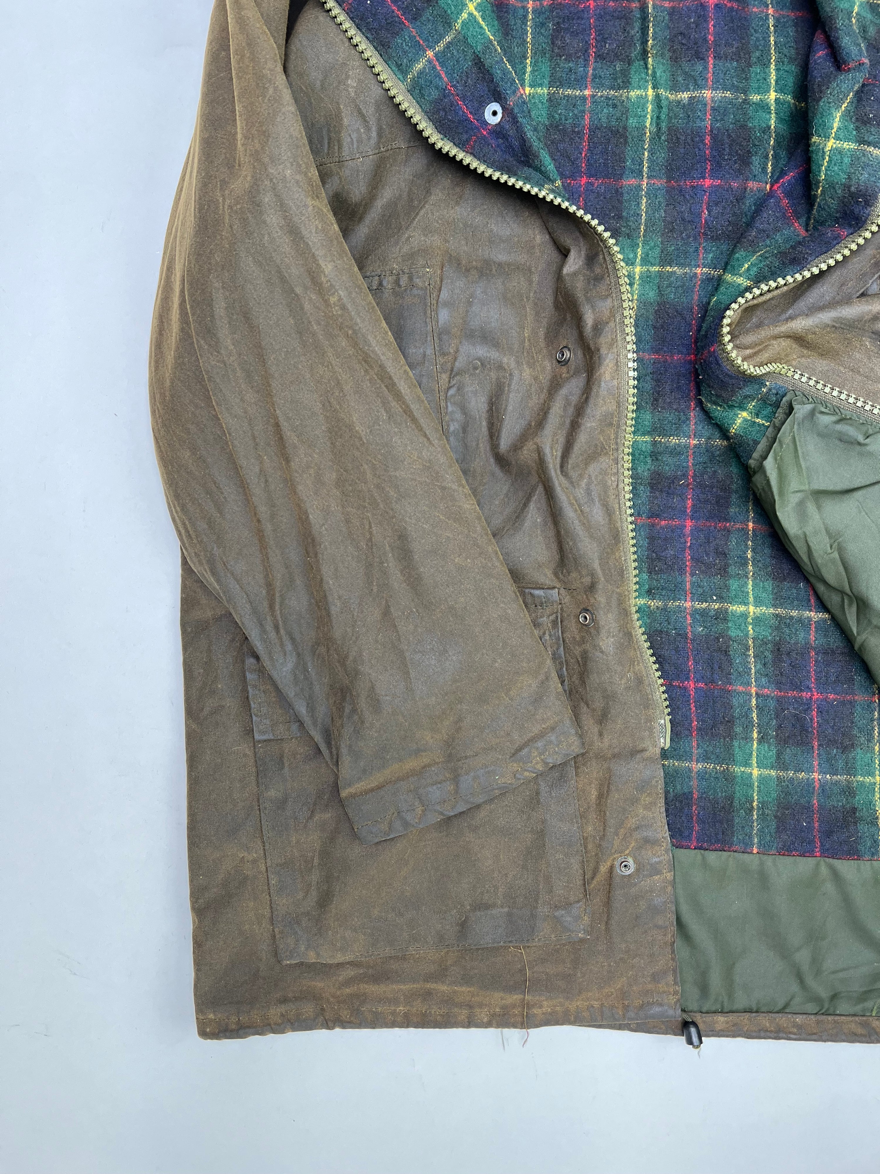 VINTAGE WAXED PARKA JACKET KHAKI GREEN - M