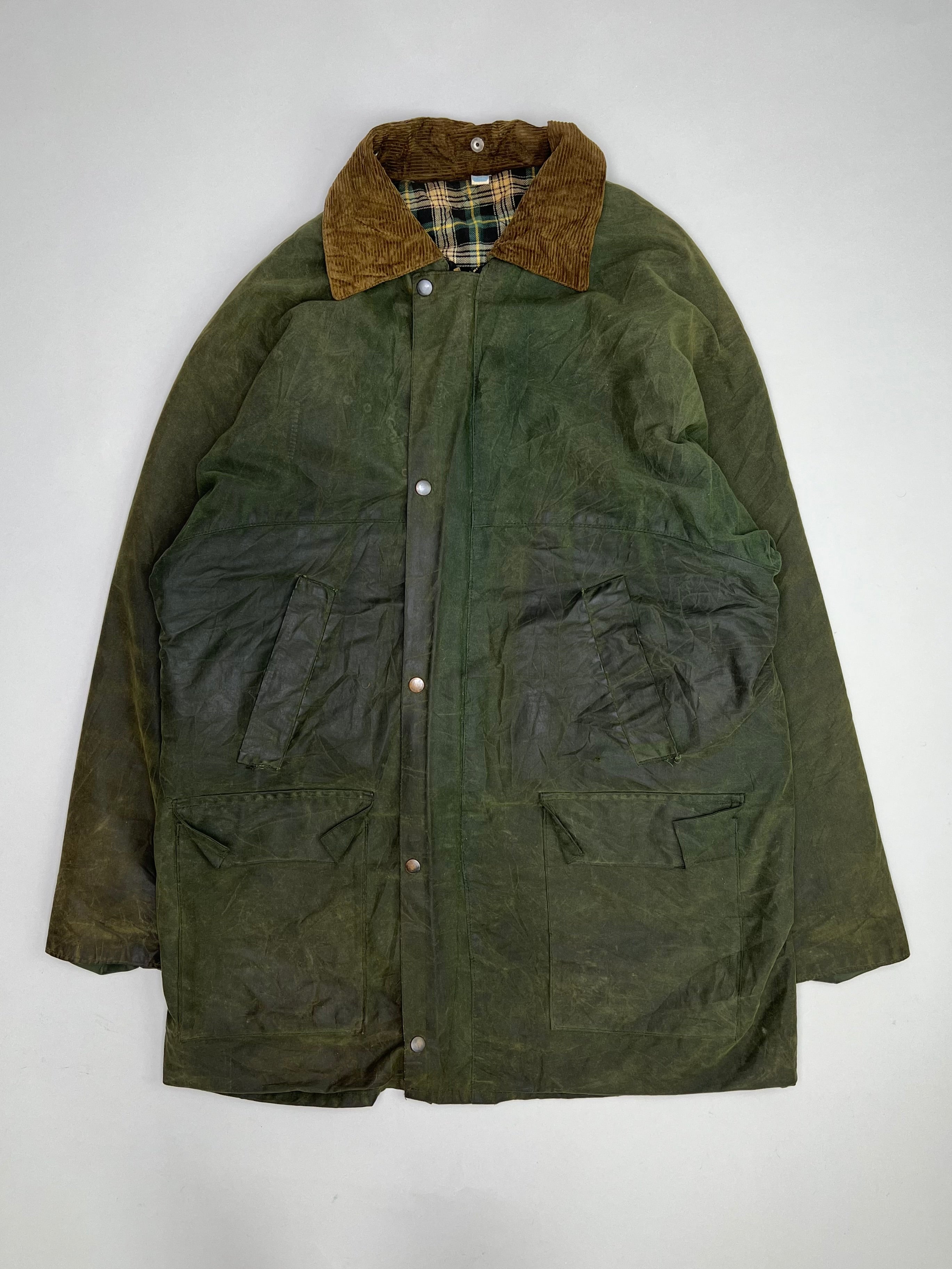 VINTAGE WAXED HUNTING PARKA JACKET GREEN - XL