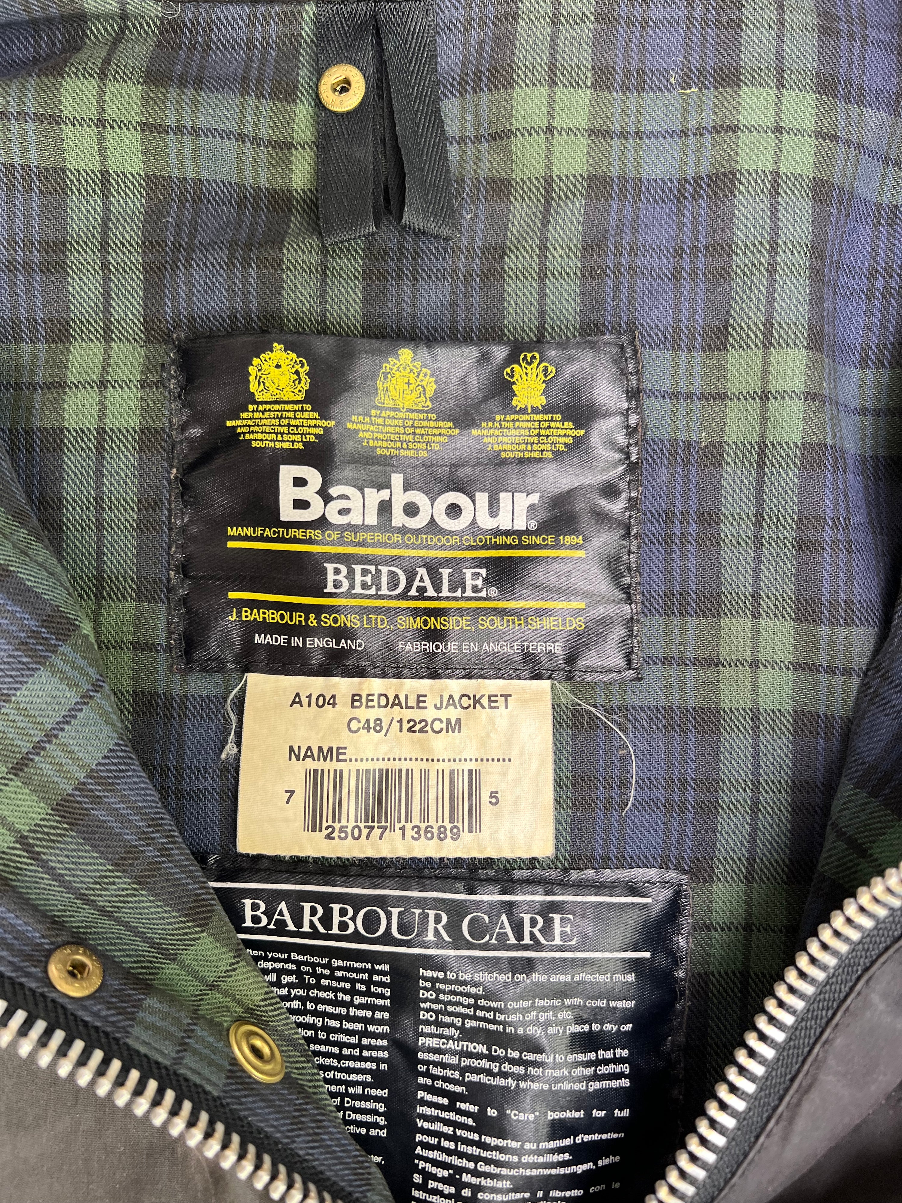 BARBOUR BEDALE WAXED JACKET BLACK - L/XL