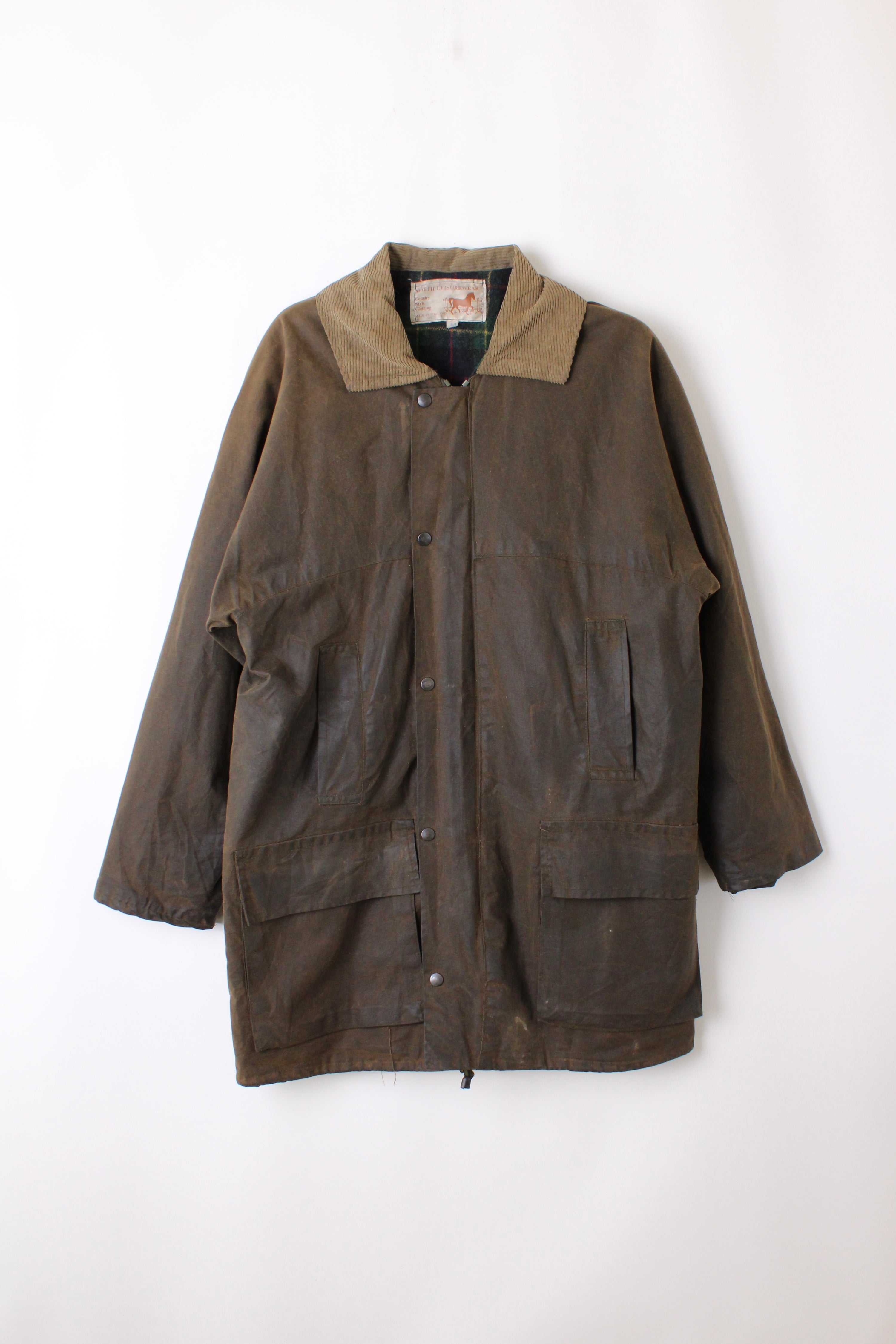 VINTAGE WAXED PARKA JACKET KHAKI GREEN - M