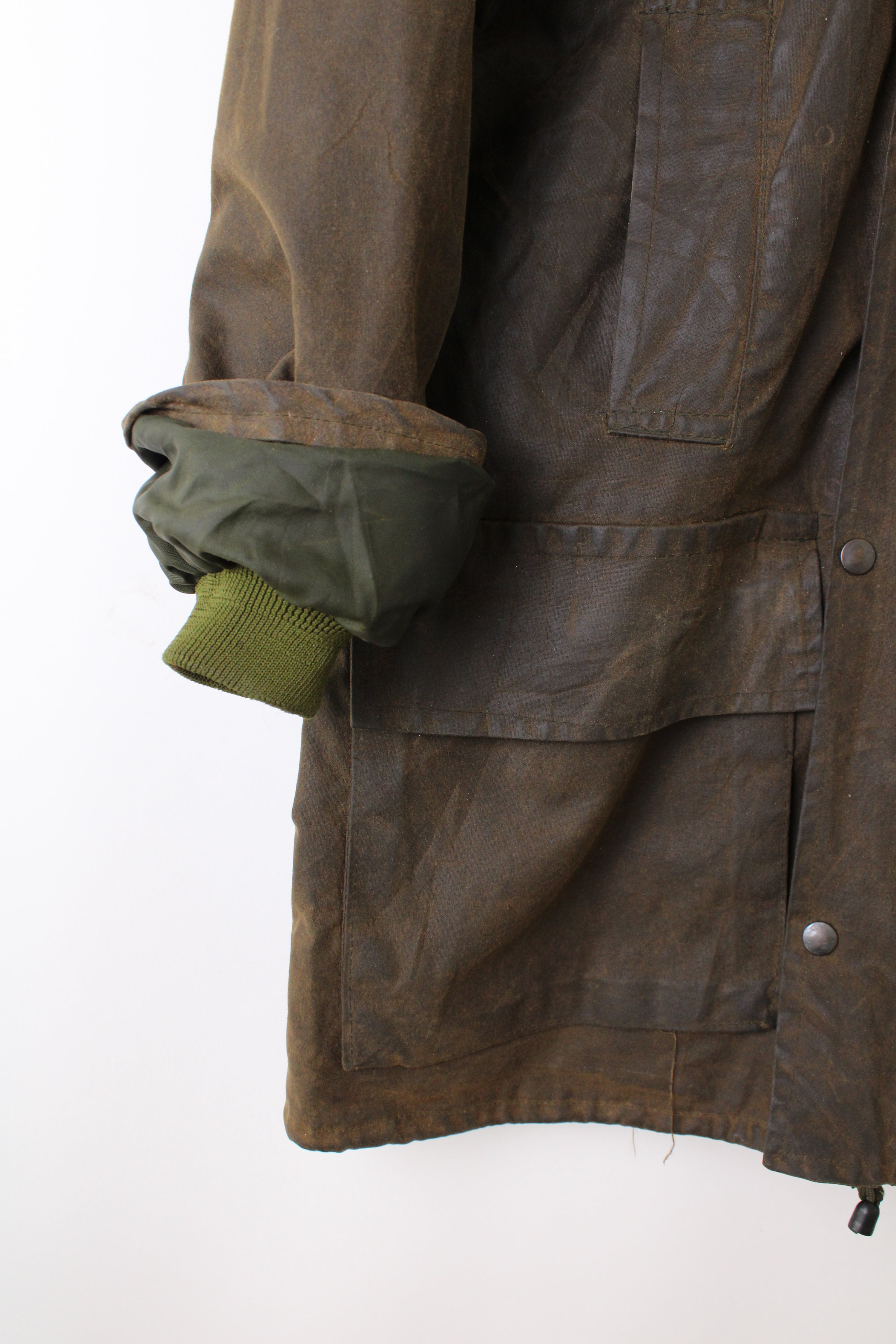 VINTAGE WAXED PARKA JACKET KHAKI GREEN - M