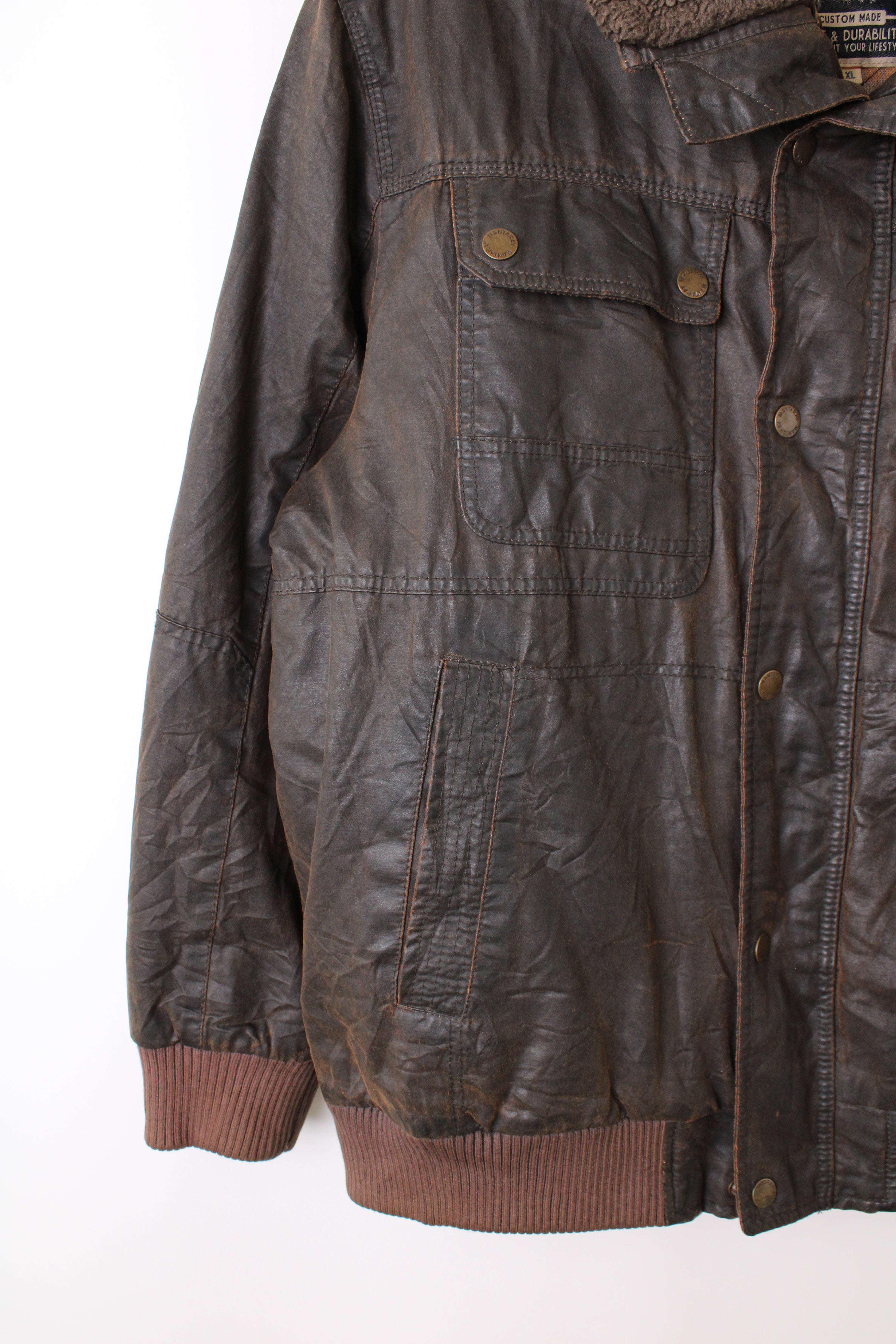 VINTAGE WAXED HUNTING BOMBER JACKET BROWN - XL