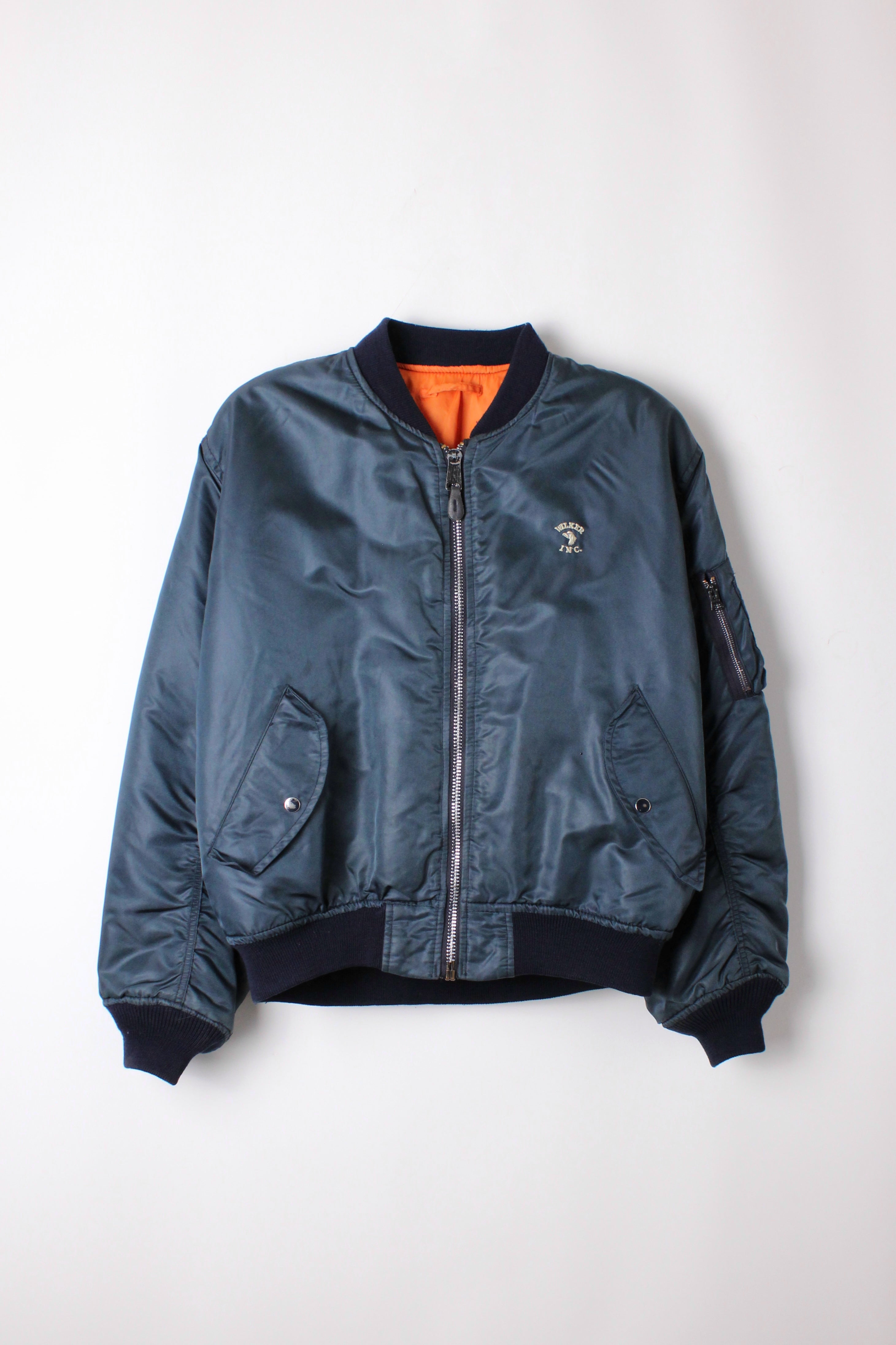 WILKER MA-1 BOMBER JACKET BLUE MADE IN USA - L
