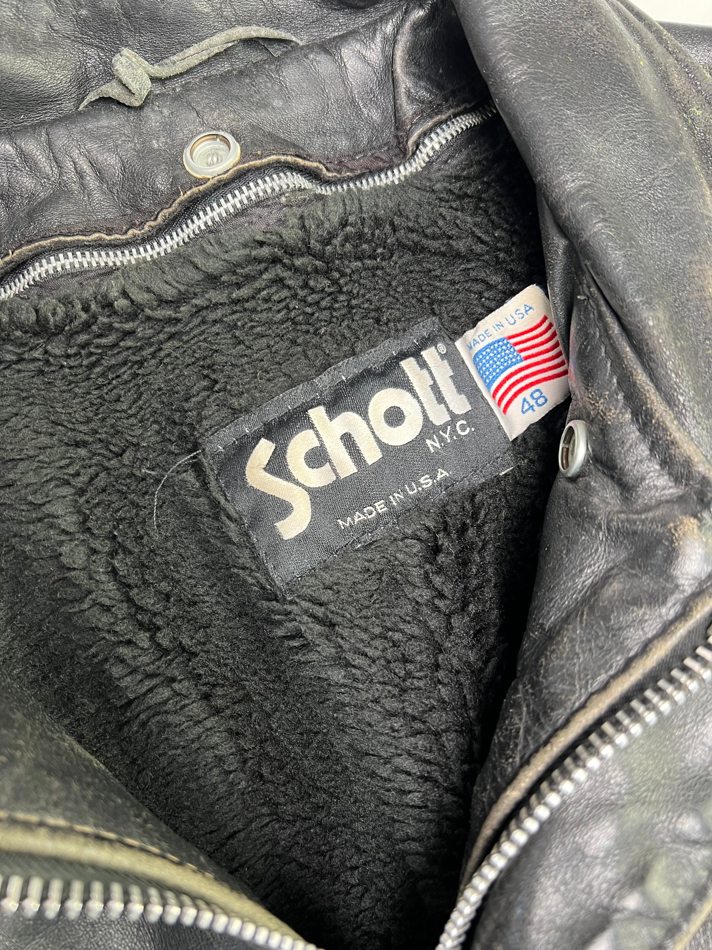 SCHOTT LEATHER 184SM FLIGHT BOMBER JACKET MADE IN USA BLACK - L/XL