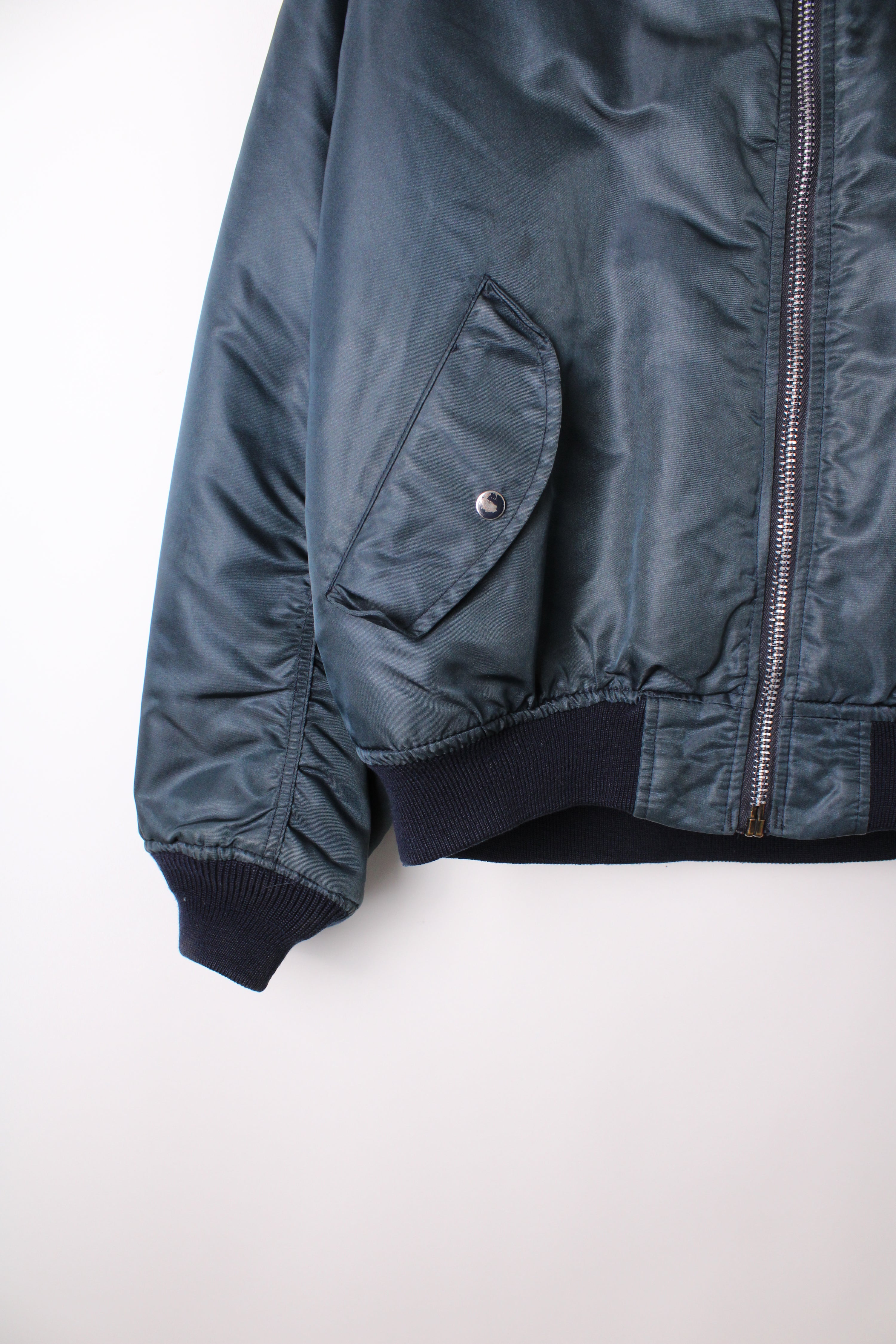 WILKER MA-1 BOMBER JACKET BLUE MADE IN USA - L