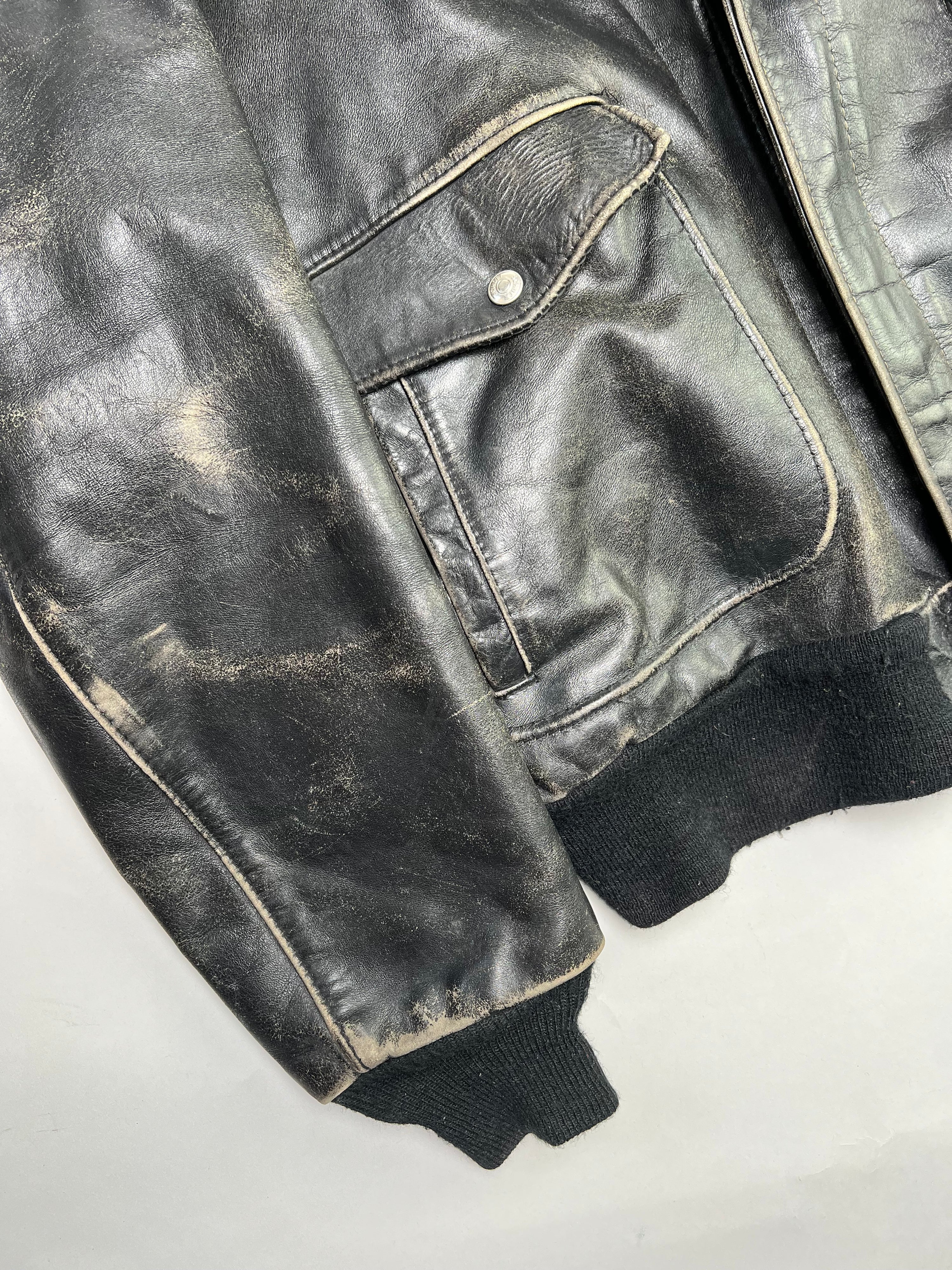 SCHOTT LEATHER 184SM FLIGHT BOMBER JACKET MADE IN USA BLACK - L/XL