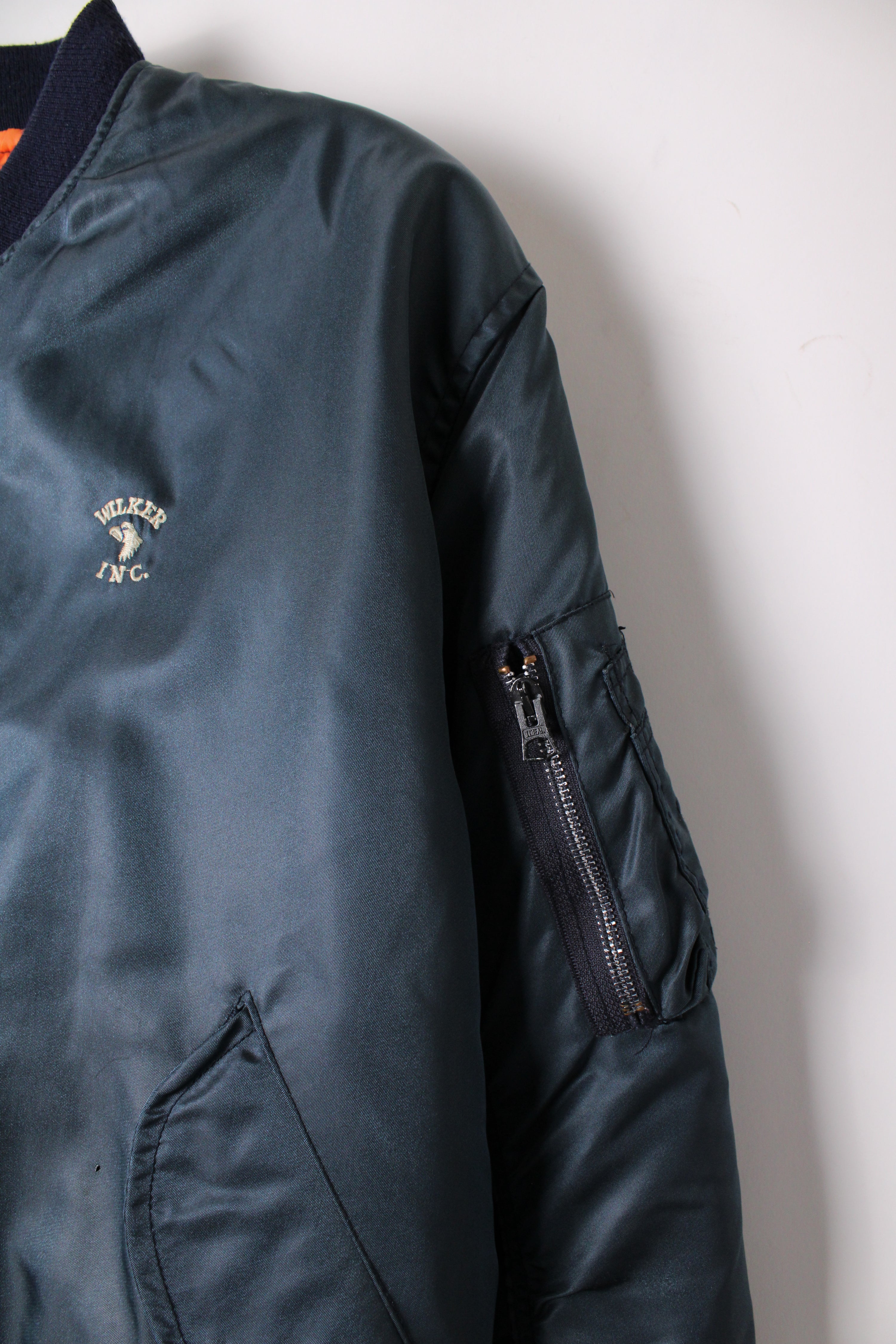 WILKER MA-1 BOMBER JACKET BLUE MADE IN USA - L
