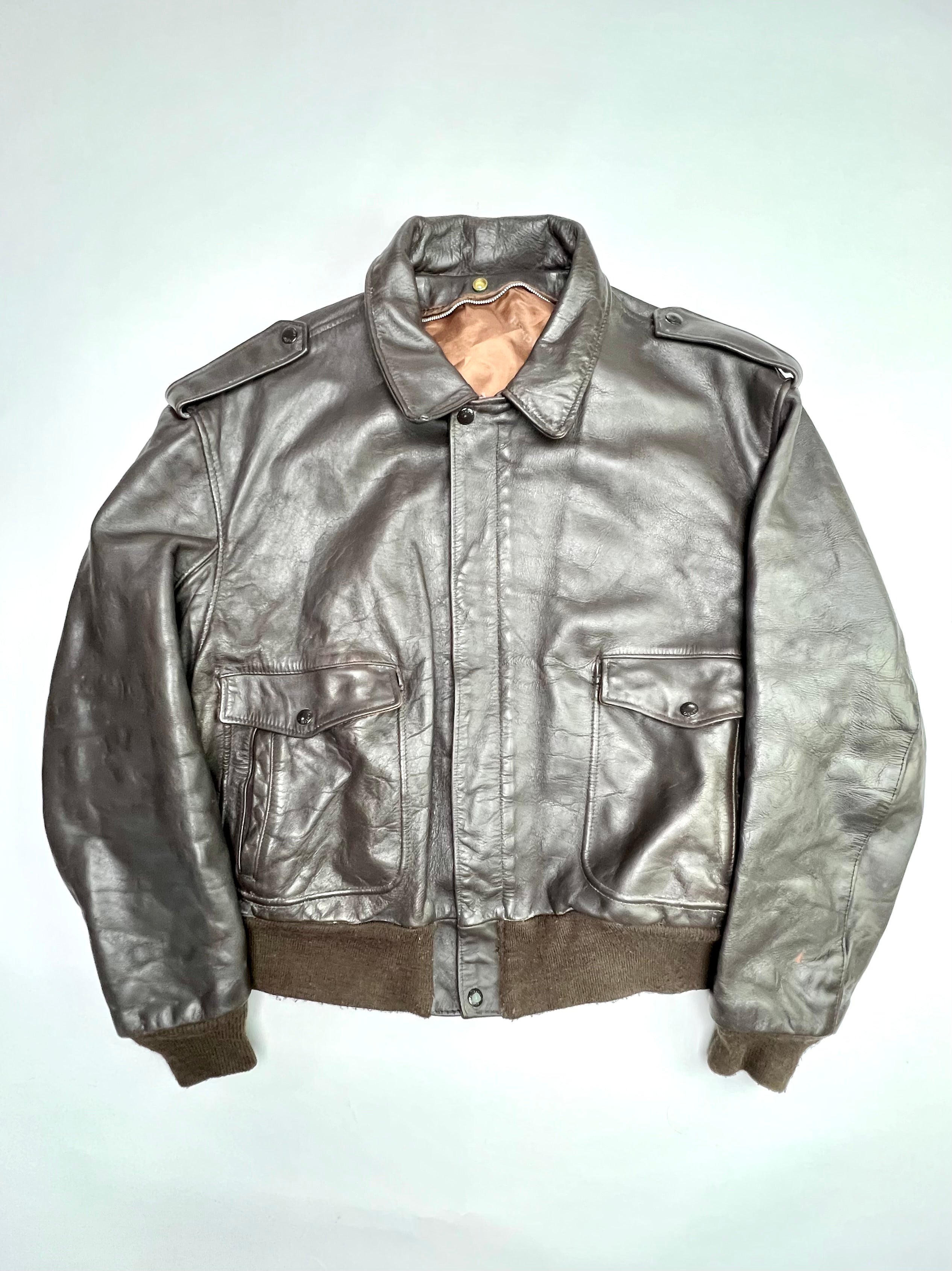 SCHOTT LEATHER 184SM FLIGHT BOMBER JACKET MADE IN USA BROWN - L/XL