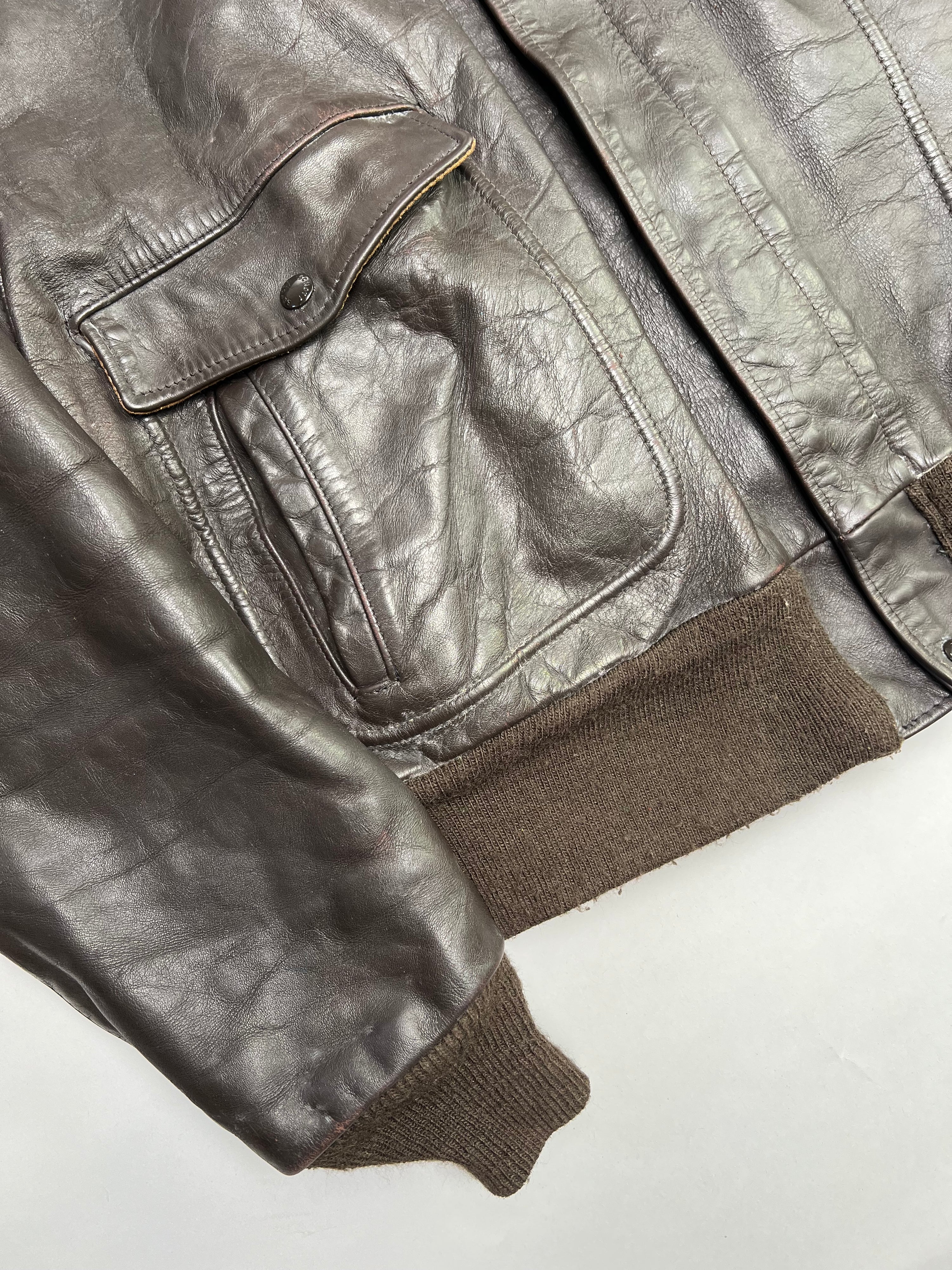SCHOTT LEATHER 184SM FLIGHT BOMBER JACKET MADE IN USA BROWN - L/XL