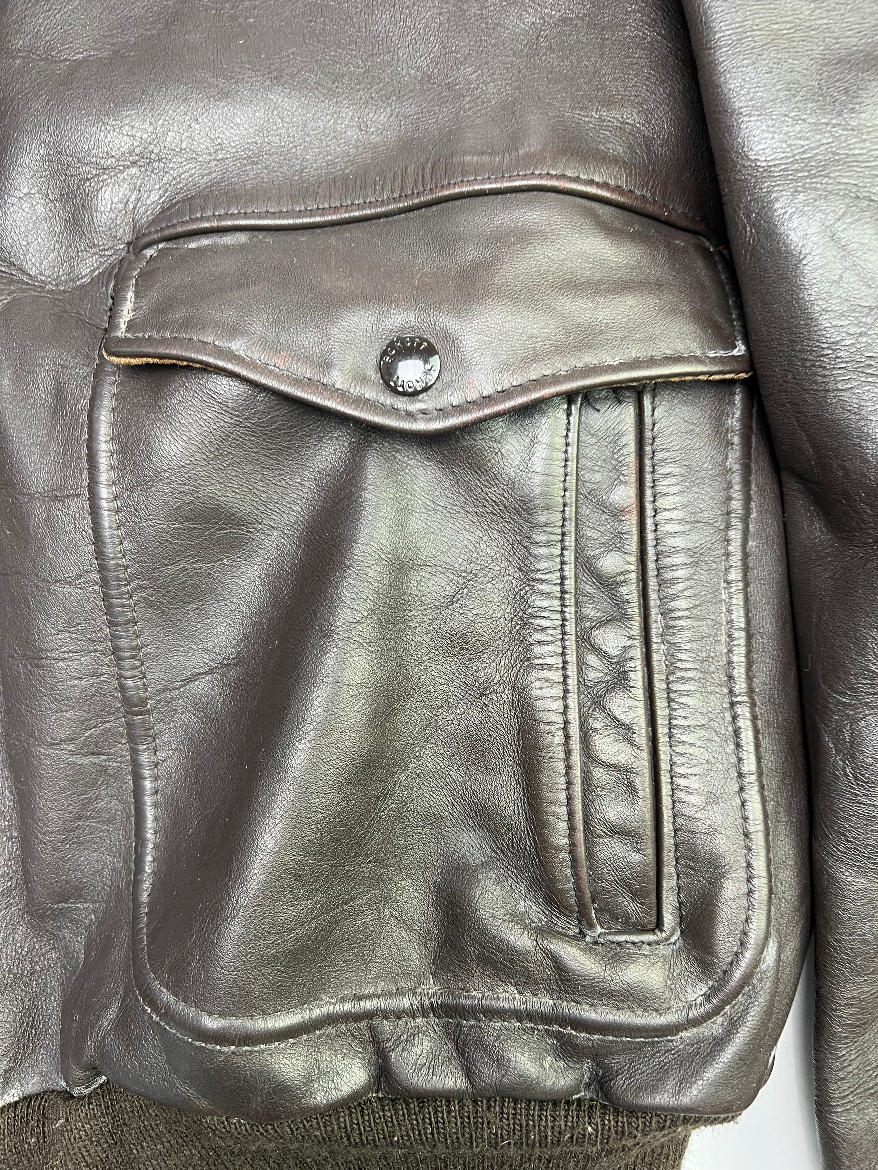 SCHOTT LEATHER 184SM FLIGHT BOMBER JACKET MADE IN USA BROWN - L/XL