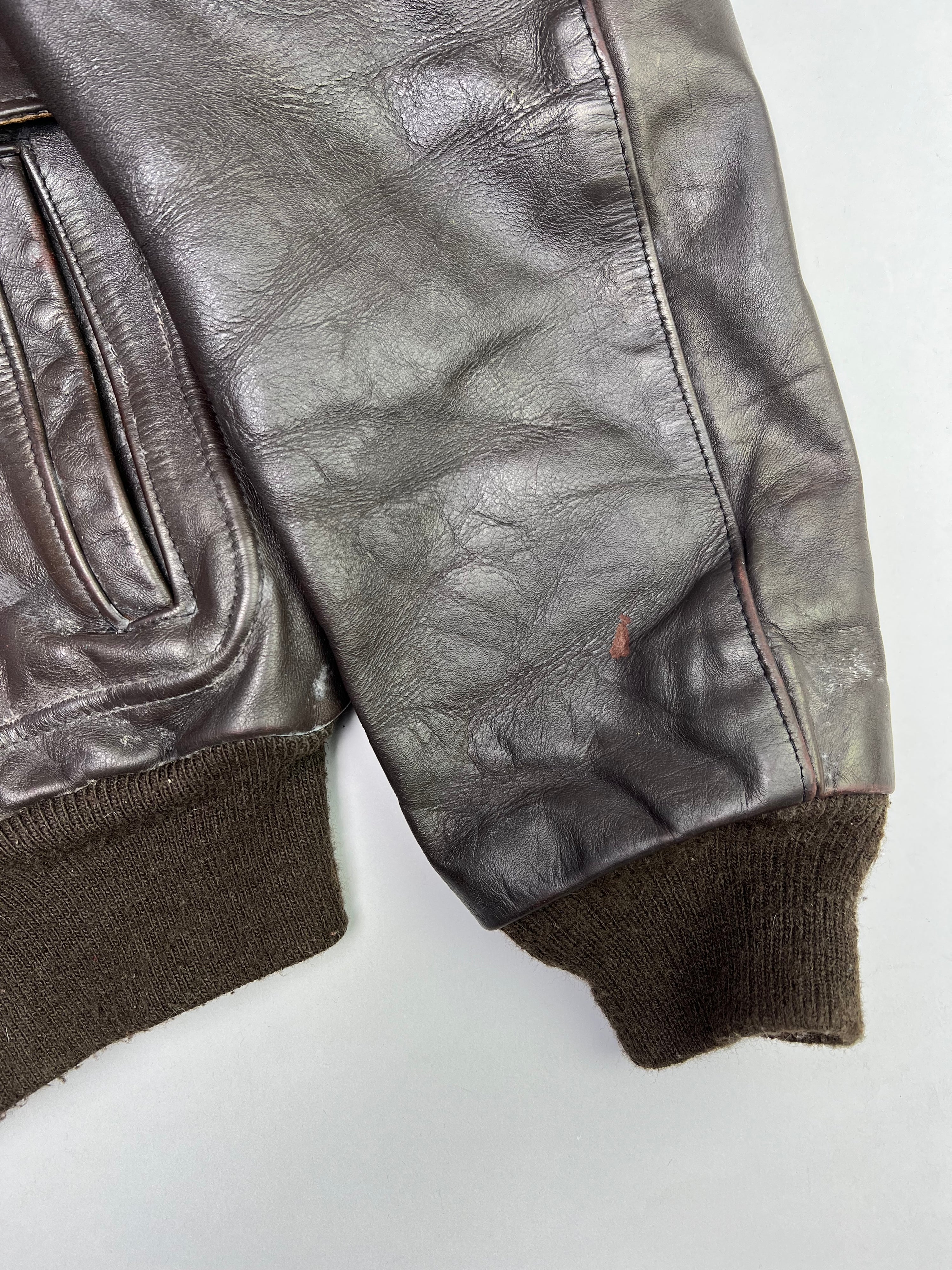 SCHOTT LEATHER 184SM FLIGHT BOMBER JACKET MADE IN USA BROWN - L/XL