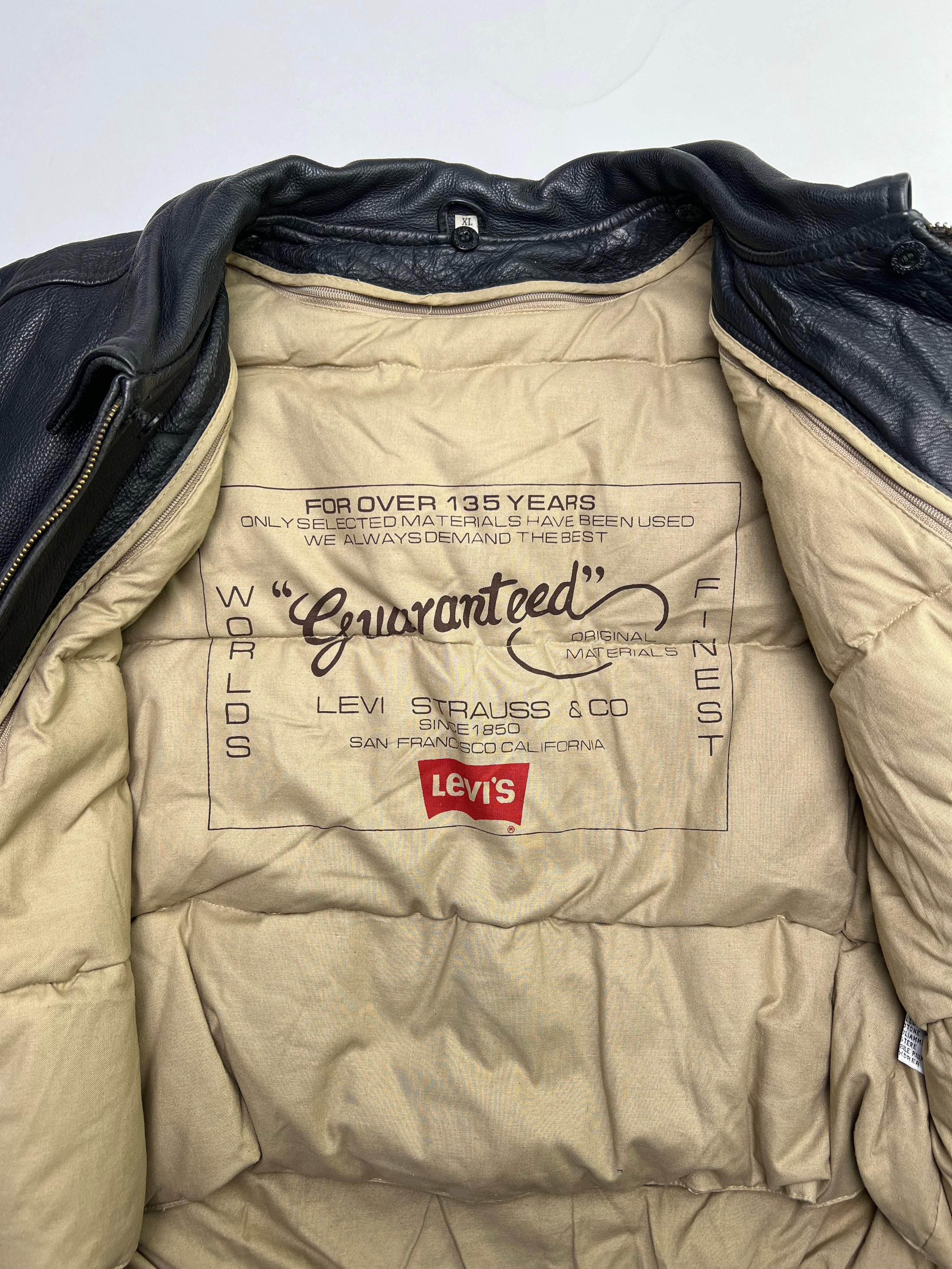 LEVIS LEATHER FLIGHT BOMBER JACKET GOOSE DOWN VEST BLACK - XL