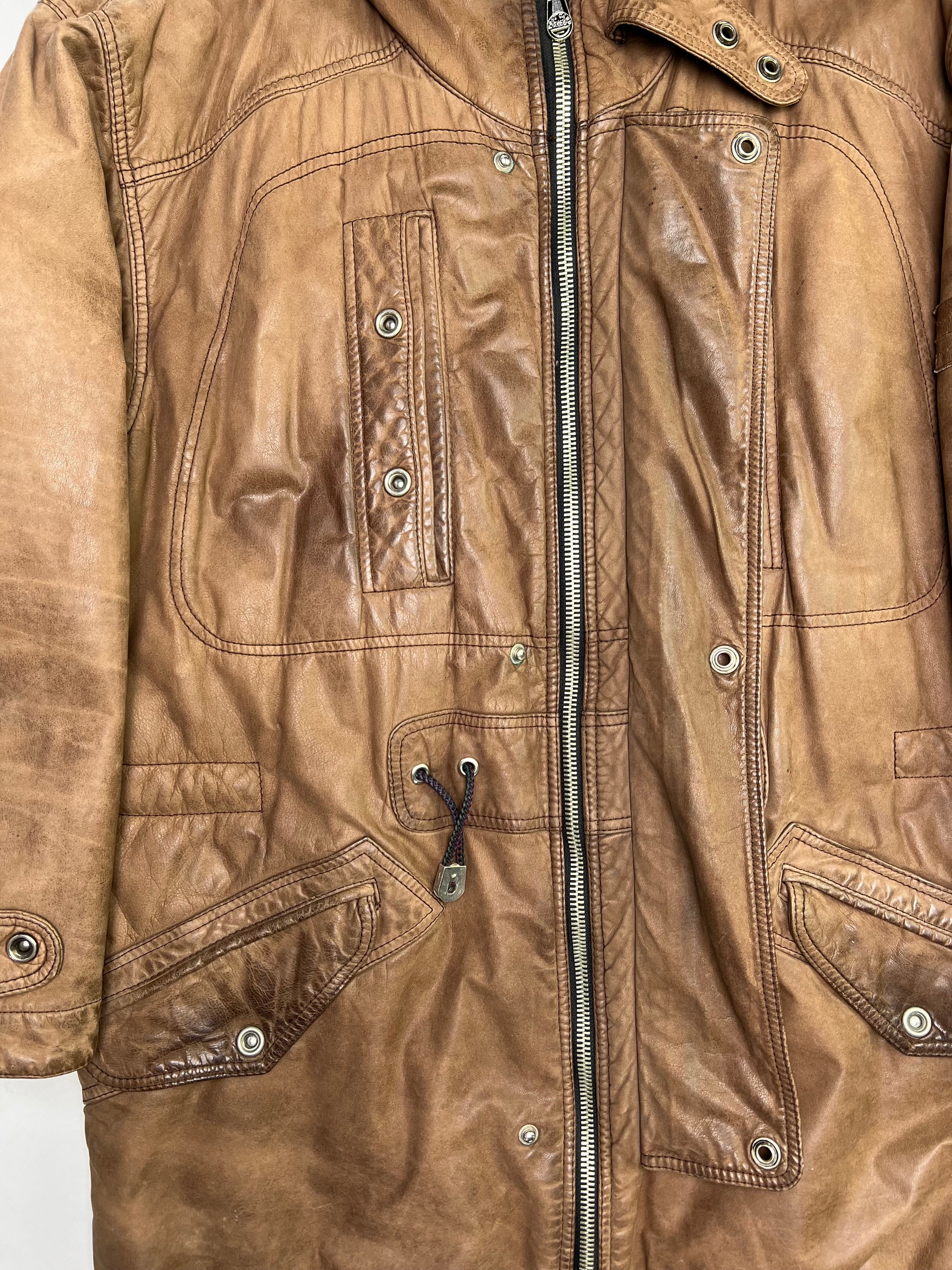 VINTAGE PARKA LEATHER JACKET BROWN  -  XL
