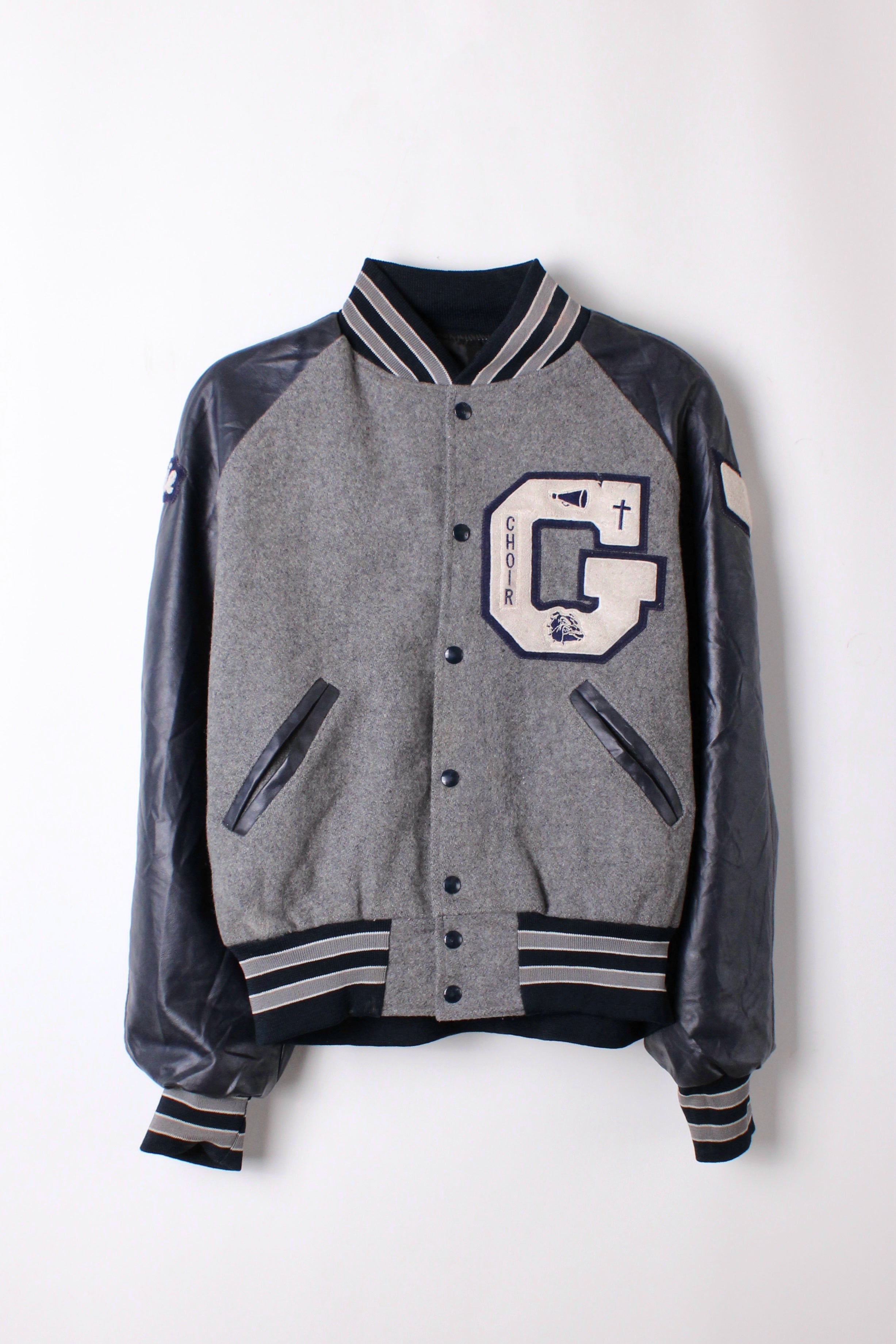HOLLOWAY VINTAGE VARSITY JACKET MADE IN USA GRAY BLUE - M