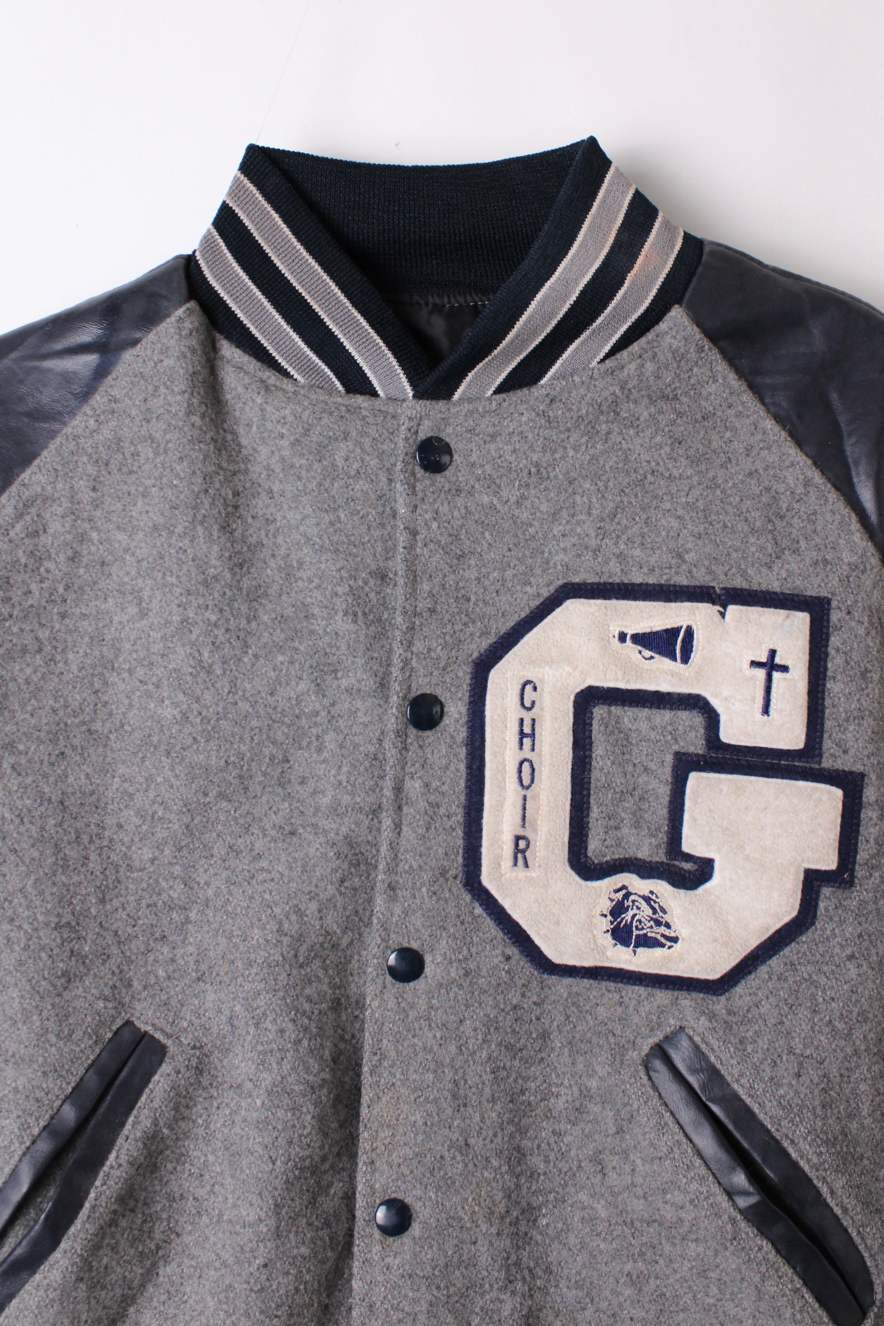 HOLLOWAY VINTAGE VARSITY JACKET MADE IN USA GRAY BLUE - M