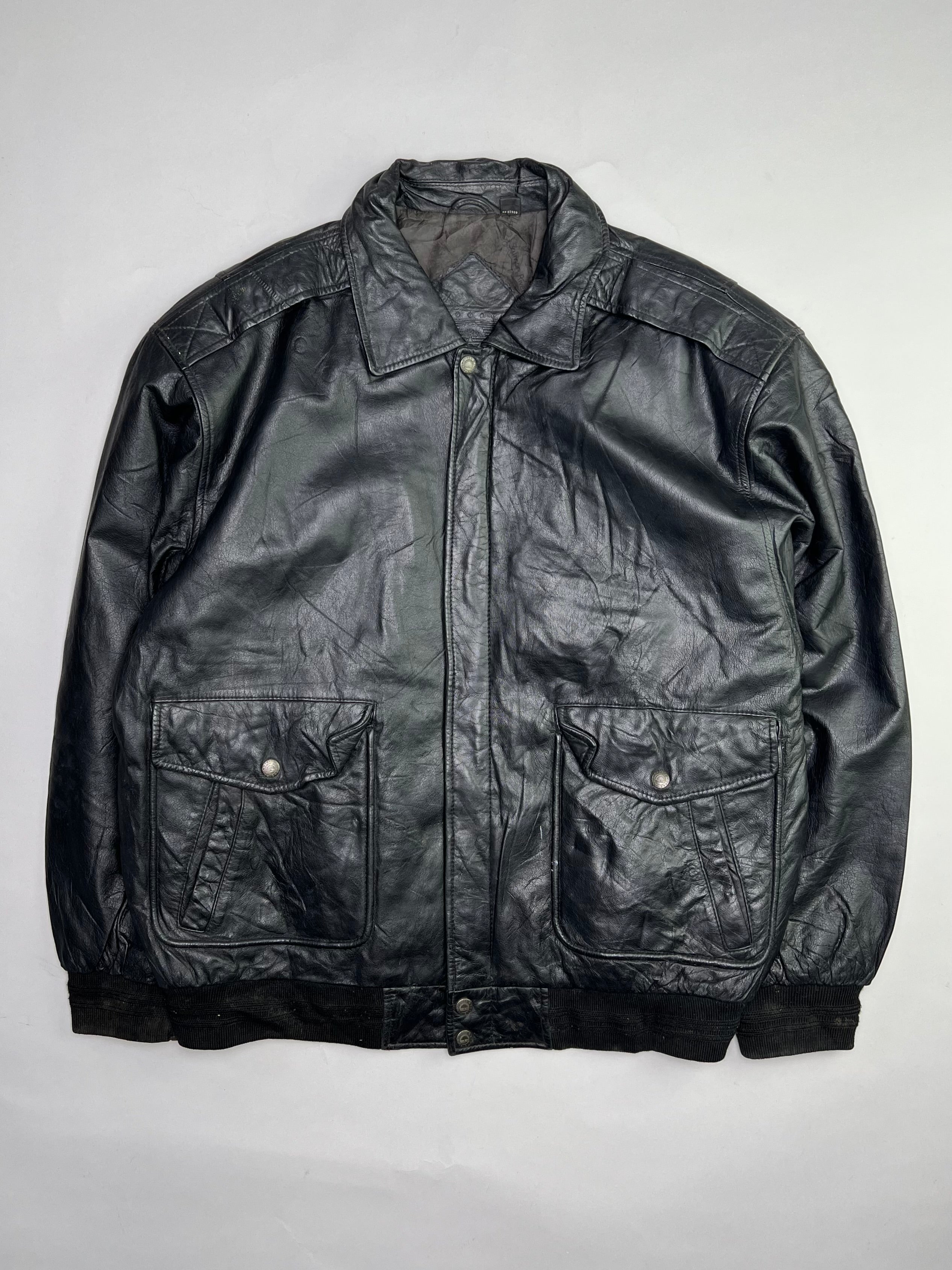 VINTAGE BOMBER LEATHER JACKET BLACK - L