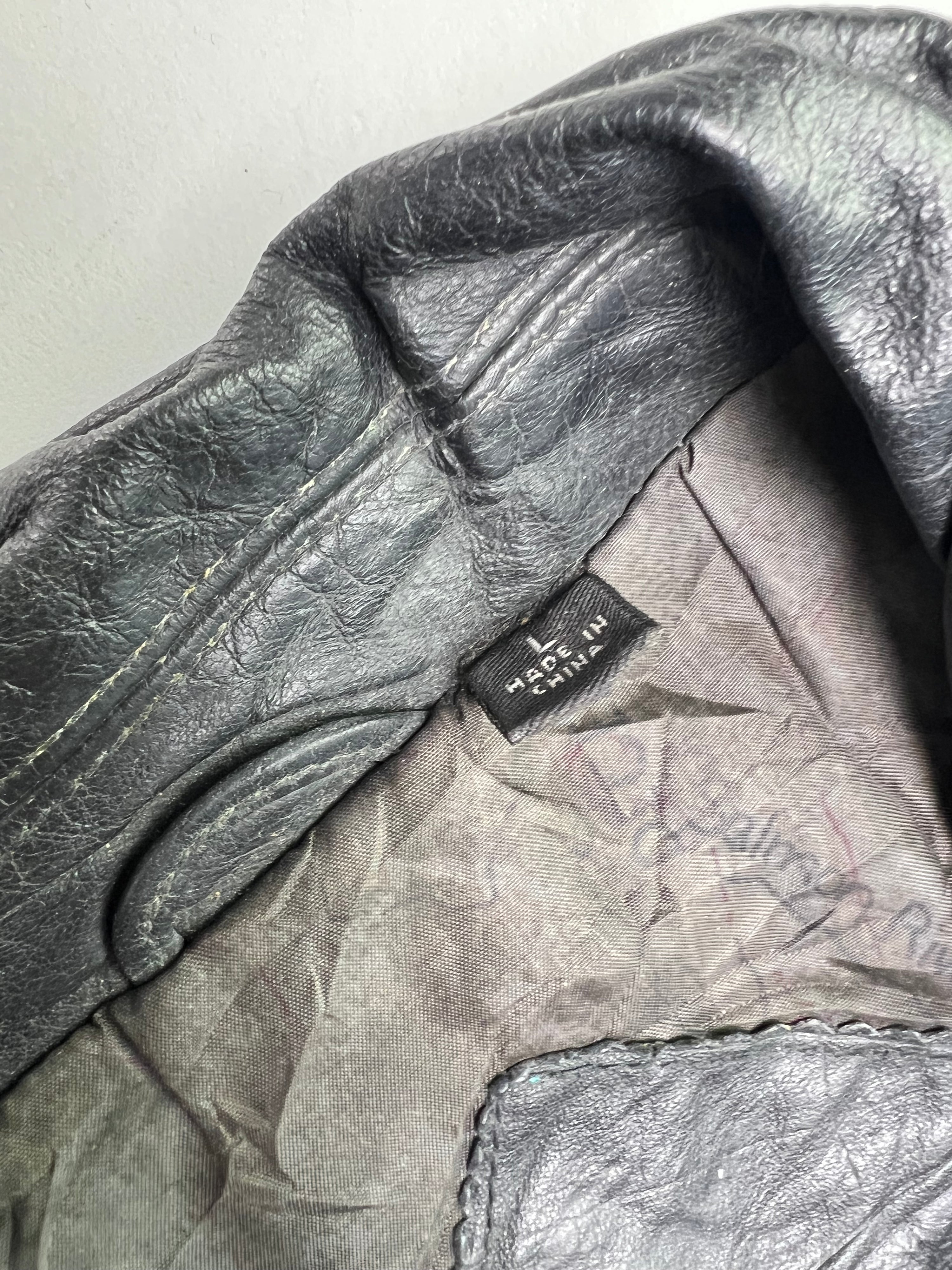 VINTAGE BOMBER LEATHER JACKET BLACK - L