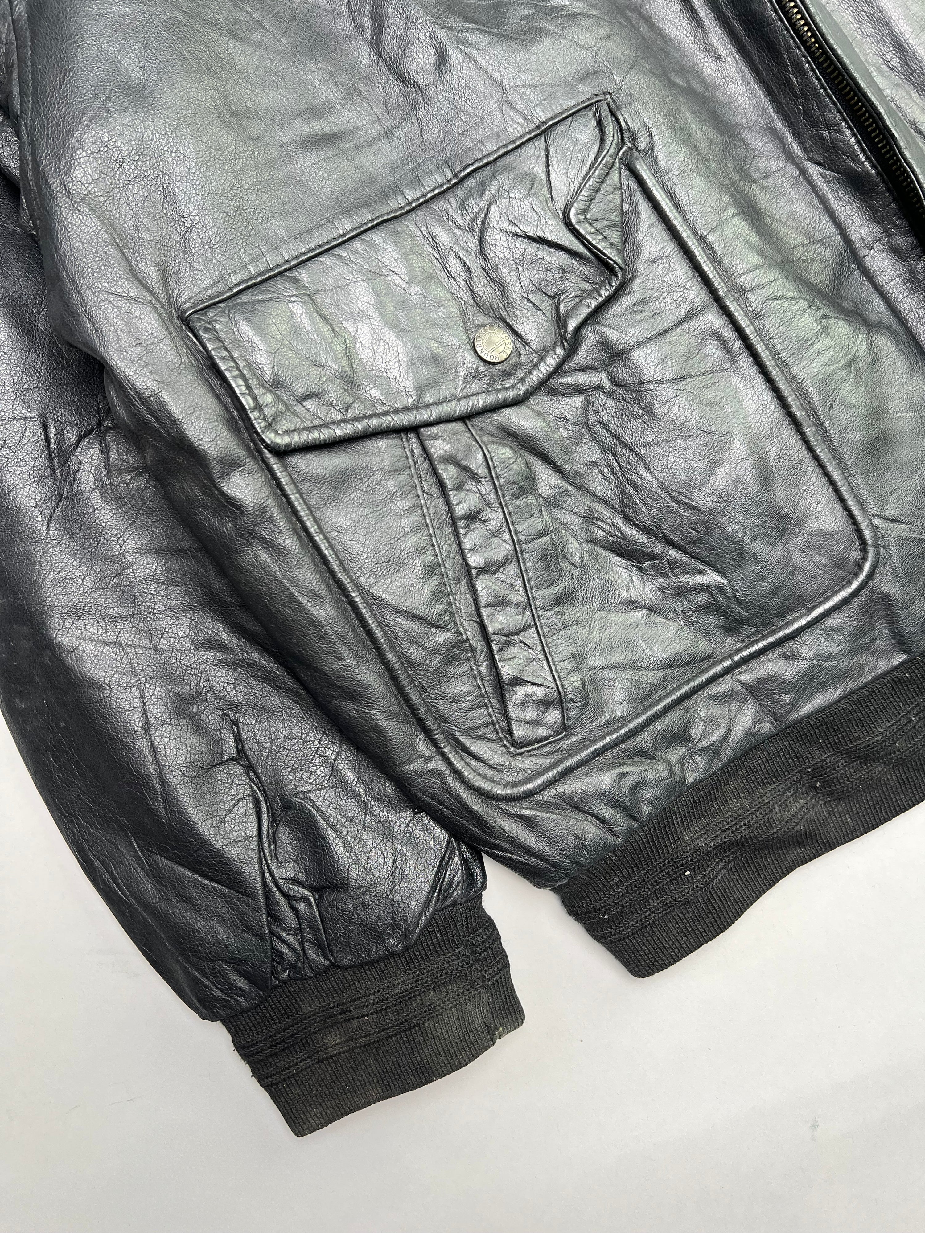 VINTAGE BOMBER LEATHER JACKET BLACK - L