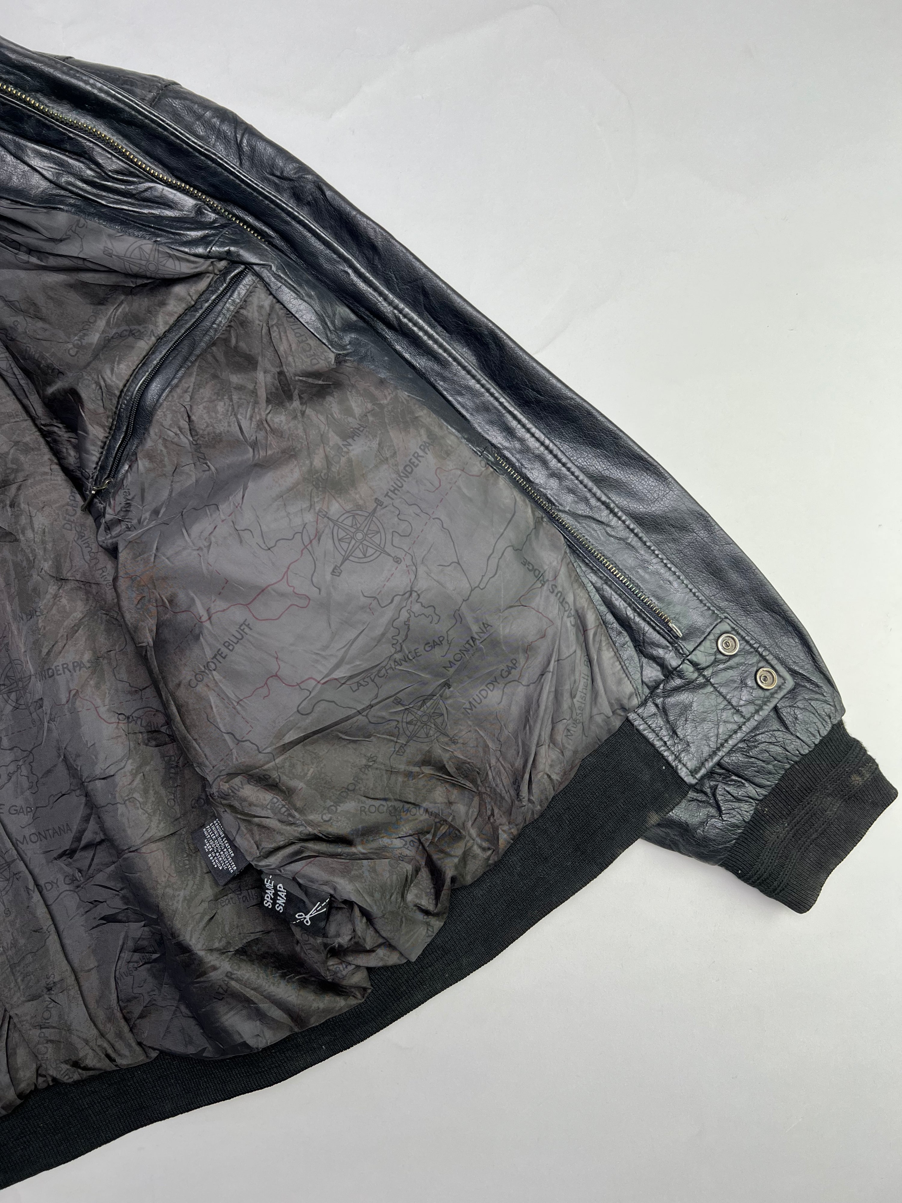 VINTAGE BOMBER LEATHER JACKET BLACK - L