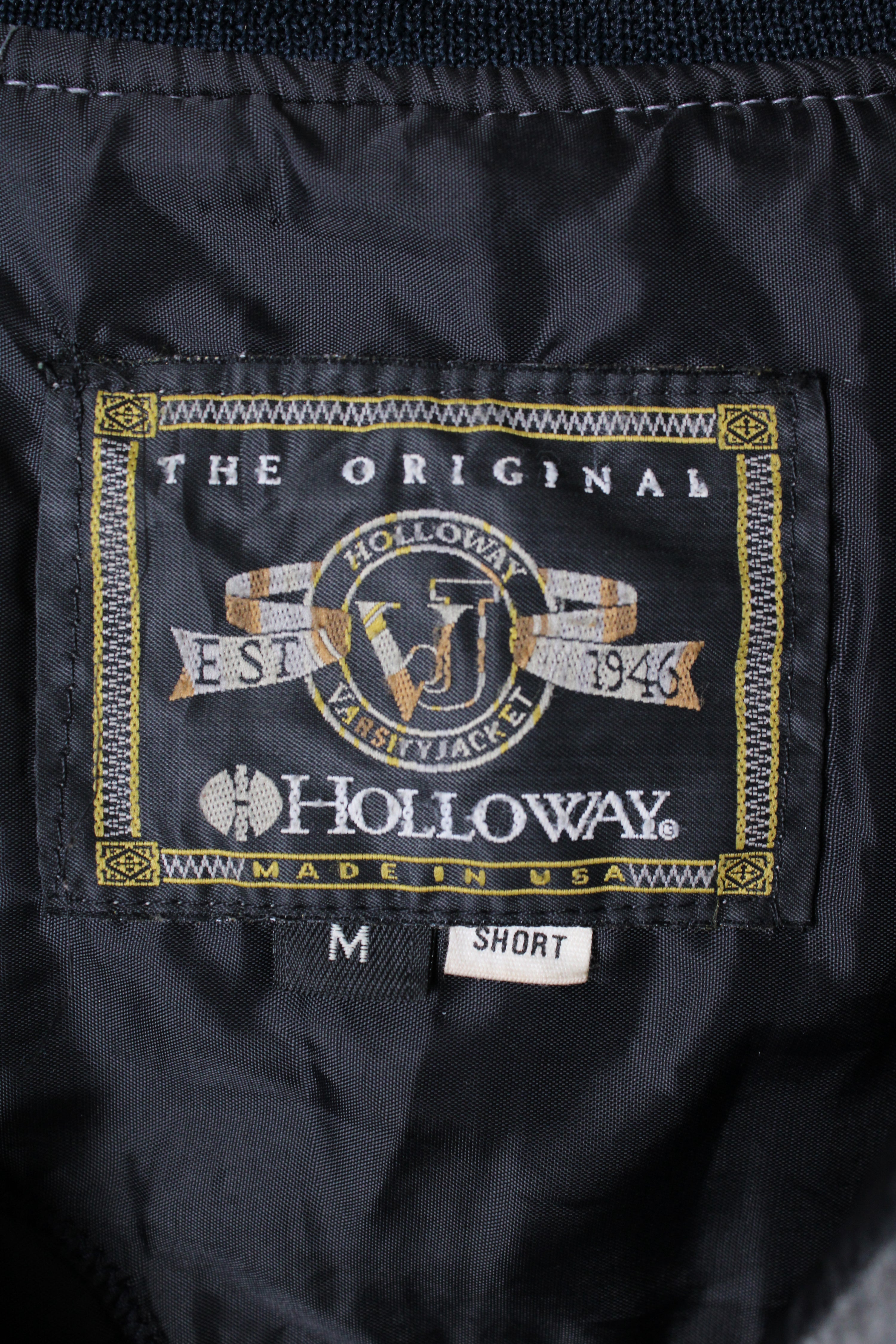 HOLLOWAY VINTAGE VARSITY JACKET MADE IN USA GRAY BLUE - M