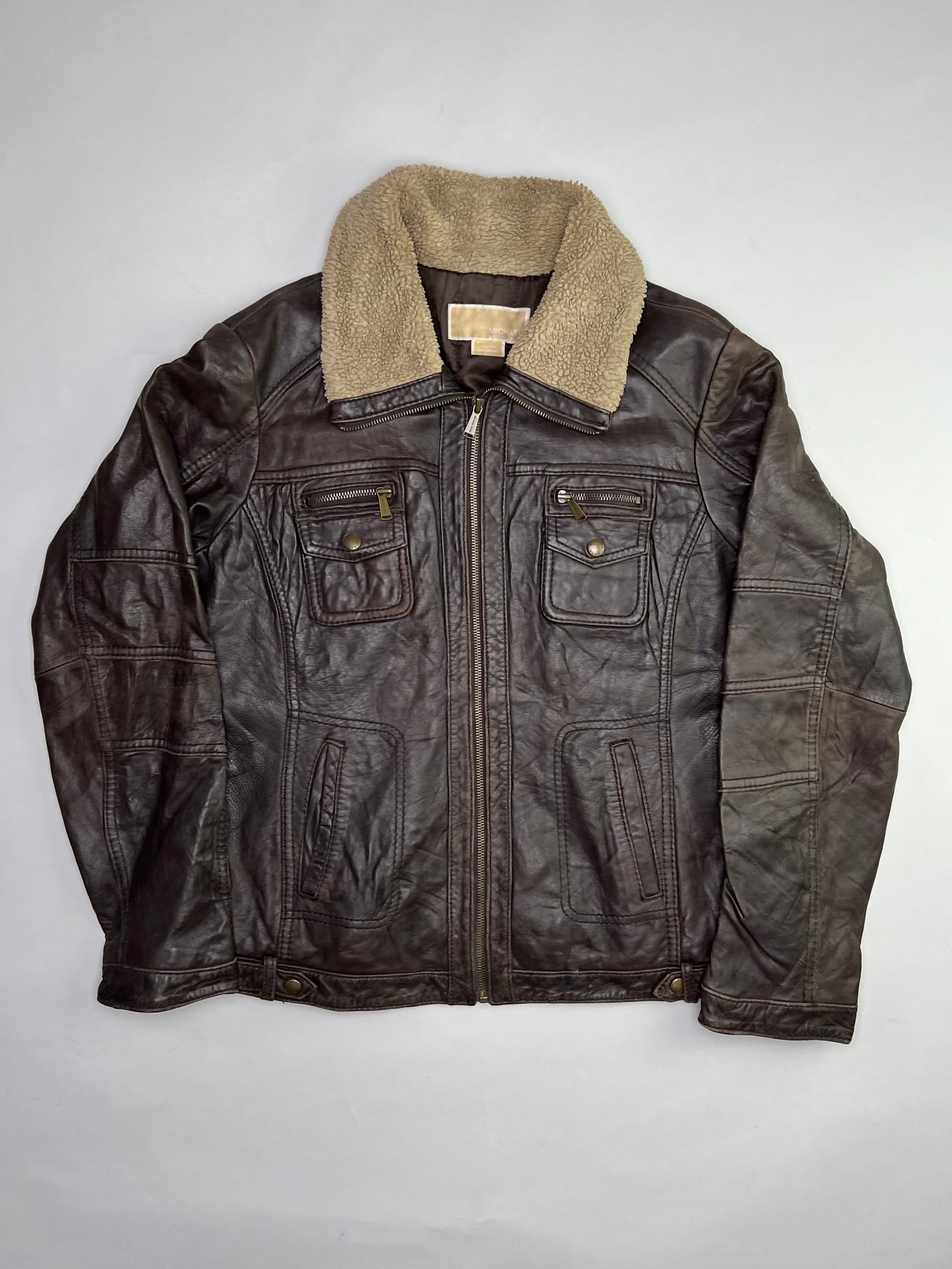 MICHAEL KORS LEATHER JACKET BROWN -  S/M
