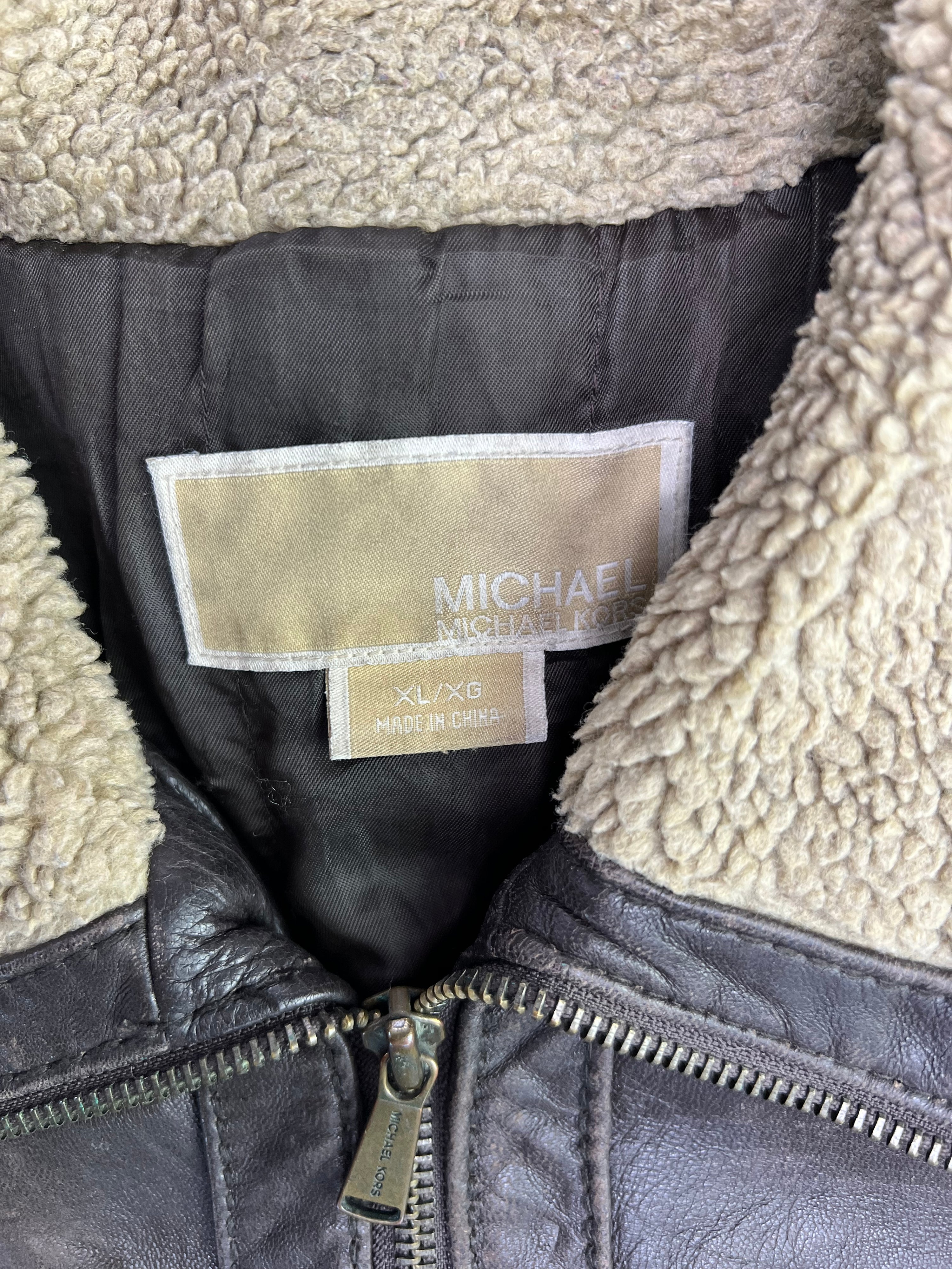 MICHAEL KORS LEATHER JACKET BROWN -  S/M