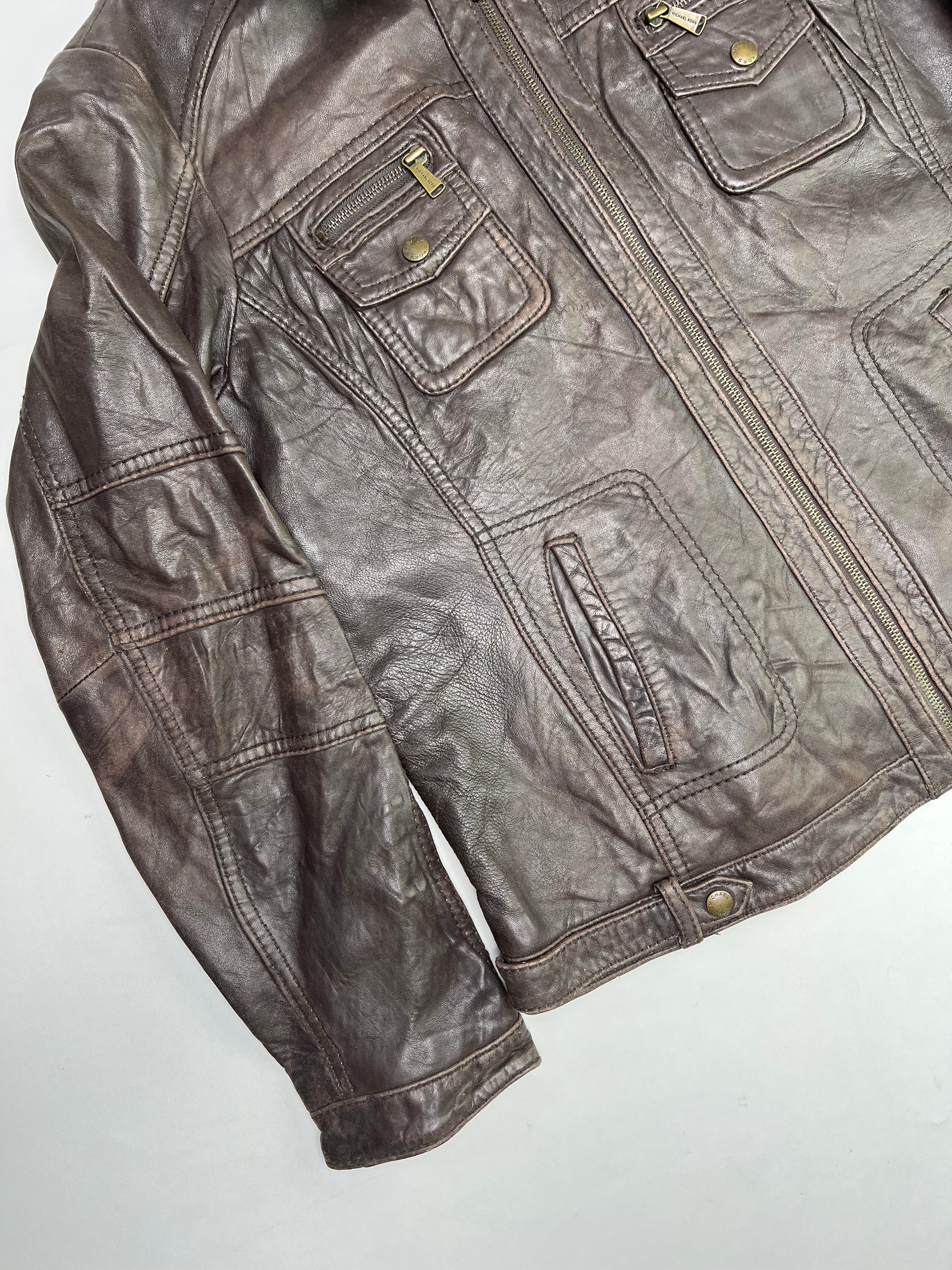 MICHAEL KORS LEATHER JACKET BROWN -  S/M