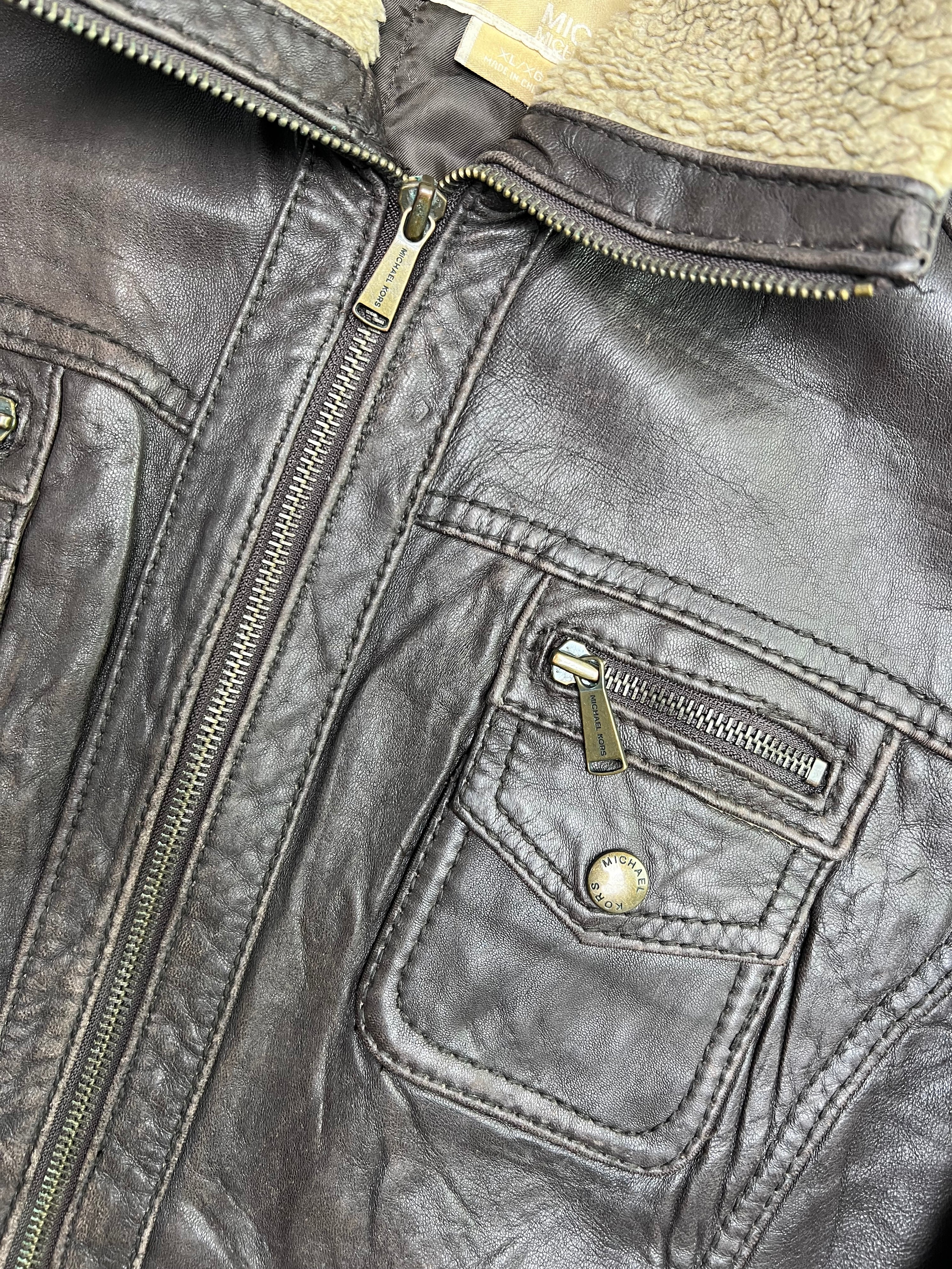 MICHAEL KORS LEATHER JACKET BROWN -  S/M