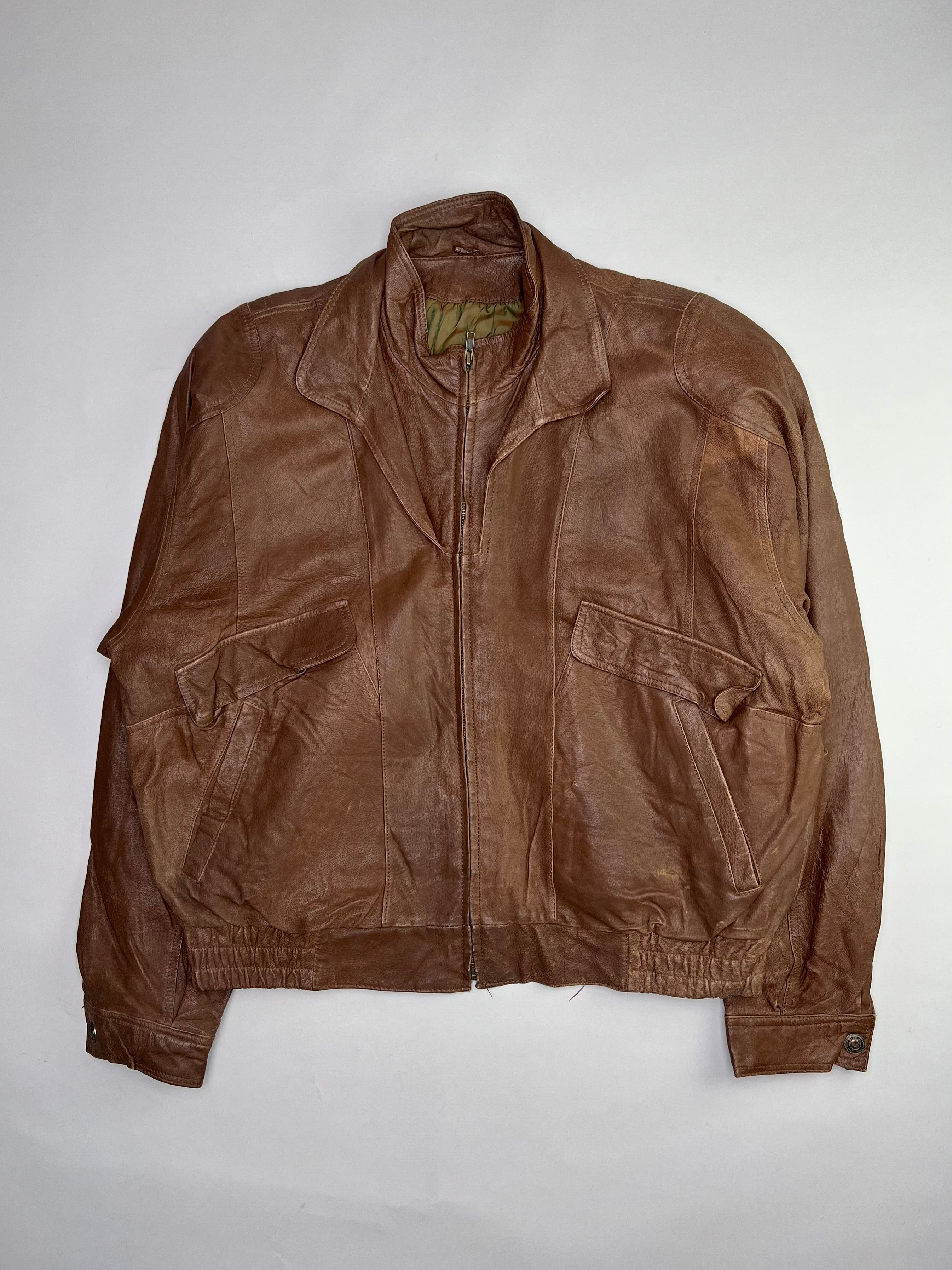 VINTAGE LEATHER BOMBER JACKET BROWN - XL
