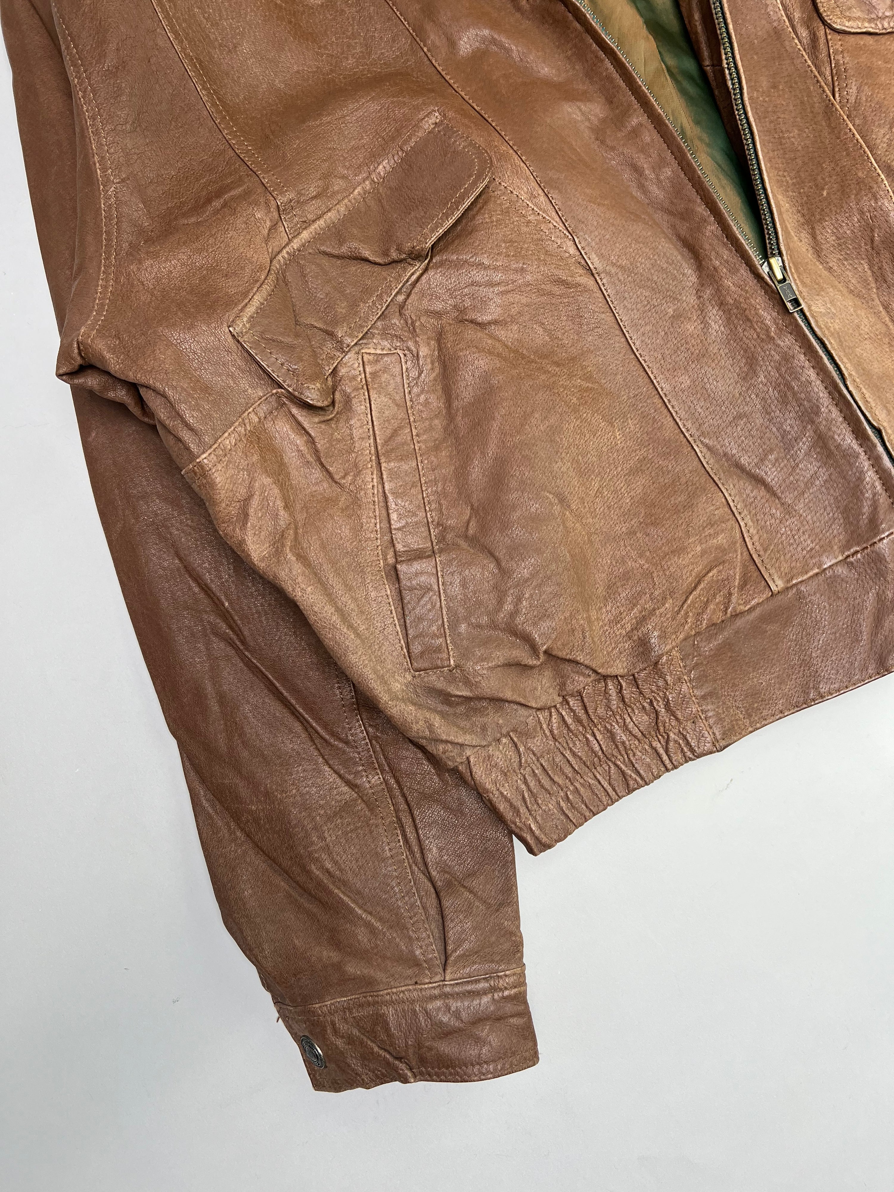 VINTAGE LEATHER BOMBER JACKET BROWN - XL