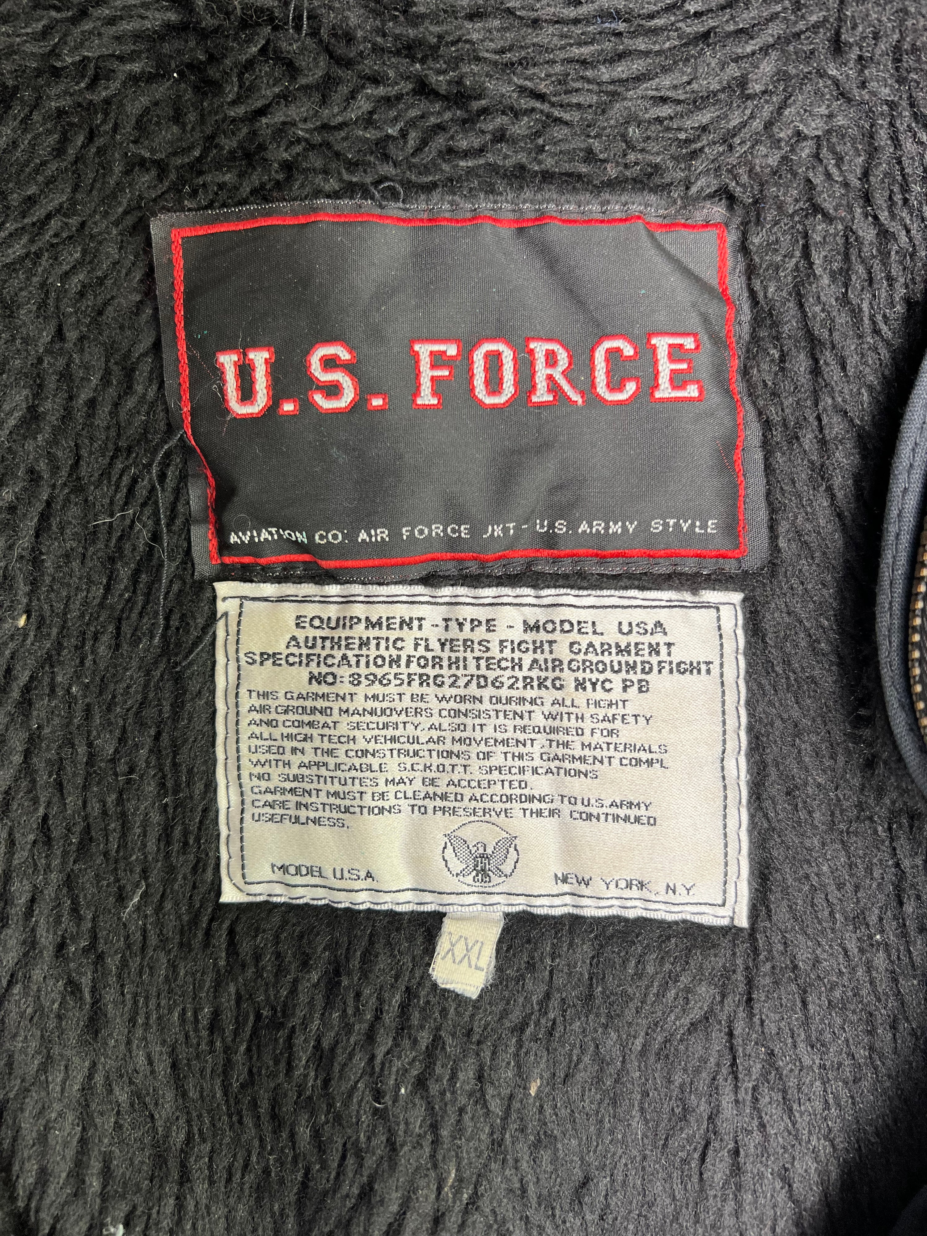 US FORCE LEATHER BOMBER JACKET BLACK - XXL