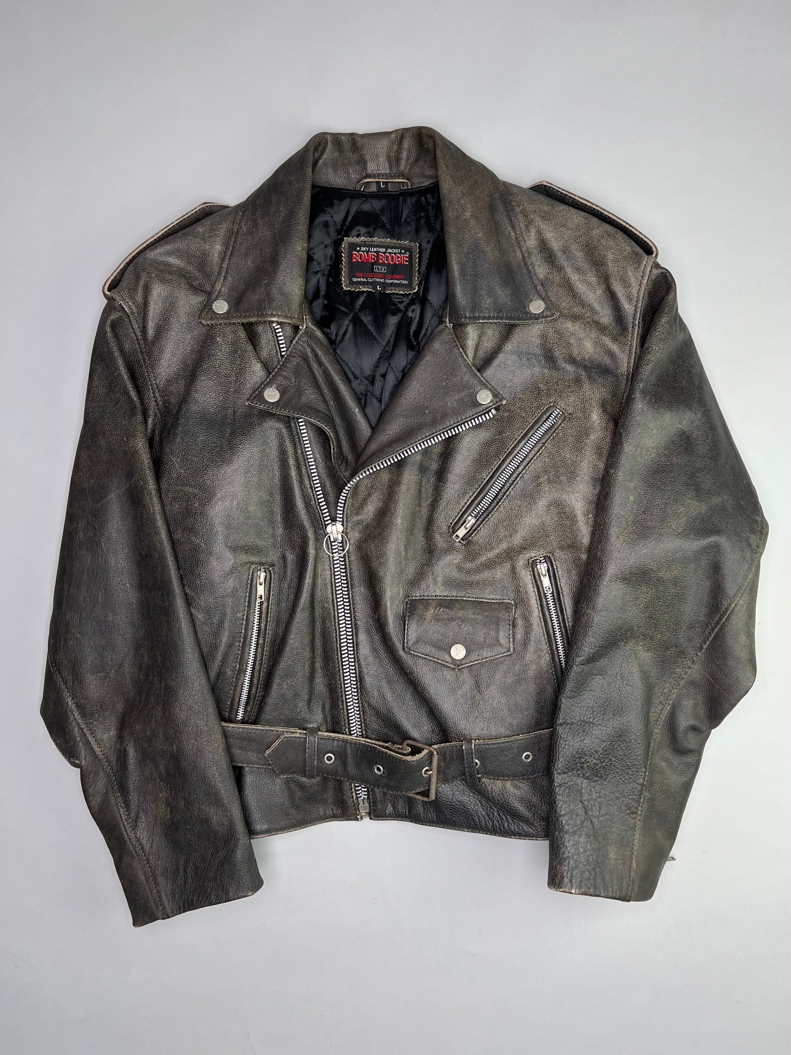 BOMB BOOGIE LEATHER BIKER JACKET FADED BROWN - L