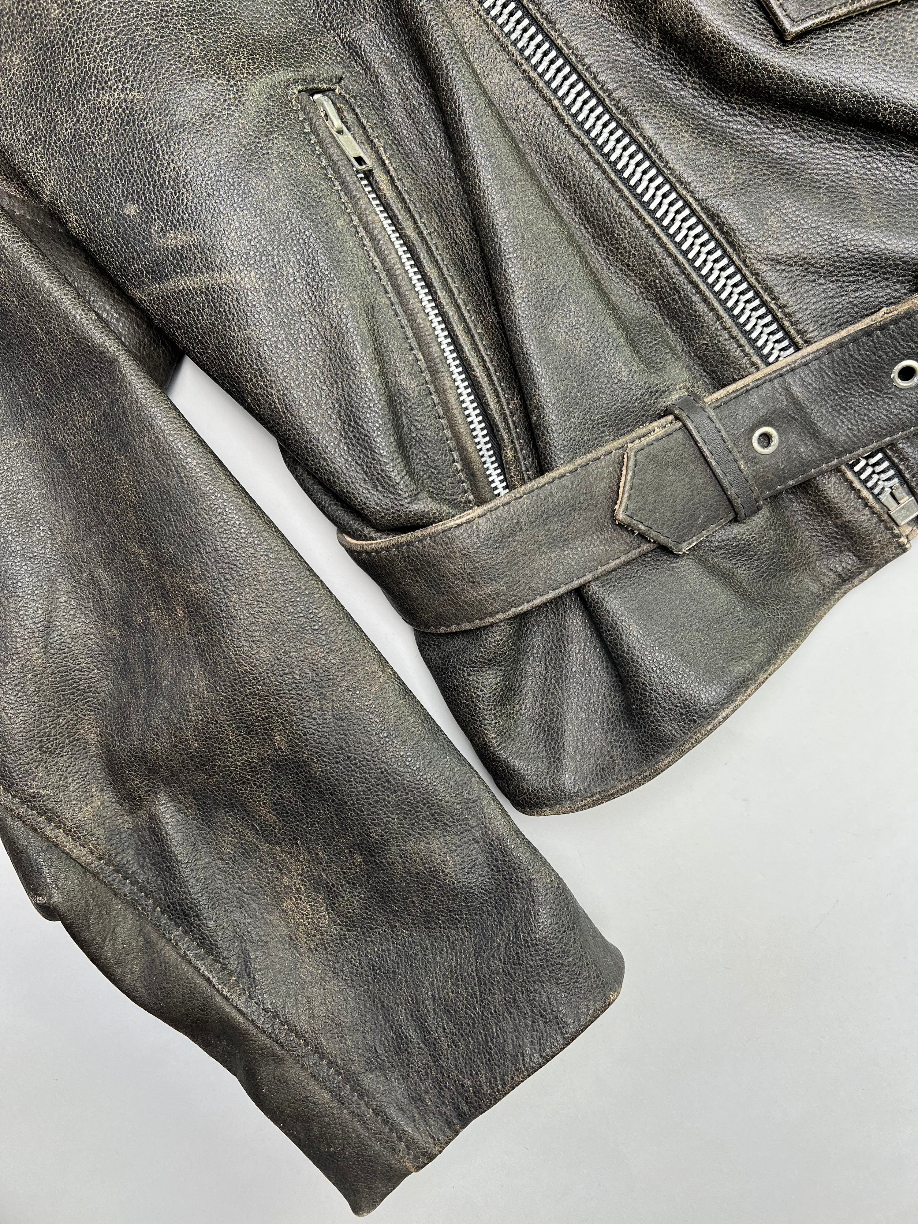 BOMB BOOGIE LEATHER BIKER JACKET FADED BROWN - L