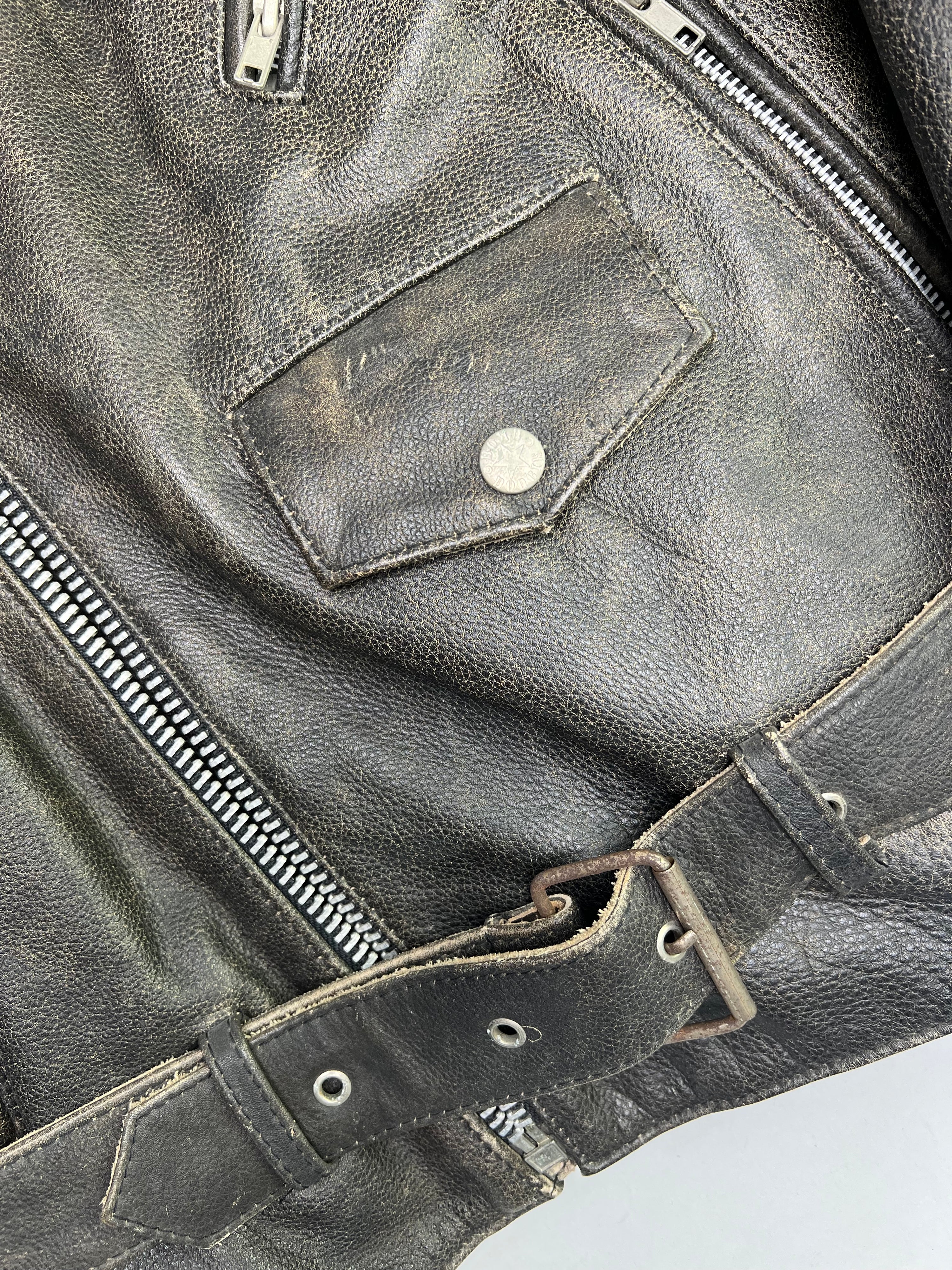 BOMB BOOGIE LEATHER BIKER JACKET FADED BROWN - L