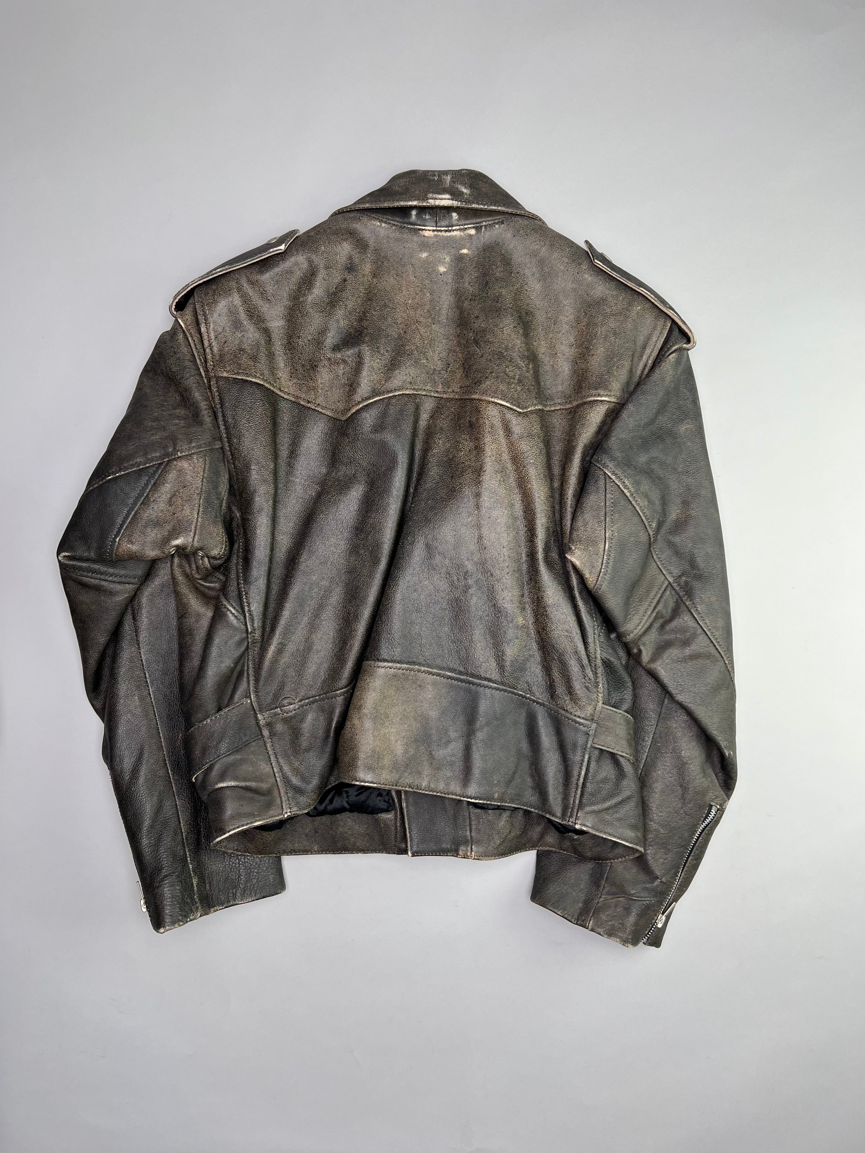 BOMB BOOGIE LEATHER BIKER JACKET FADED BROWN - L