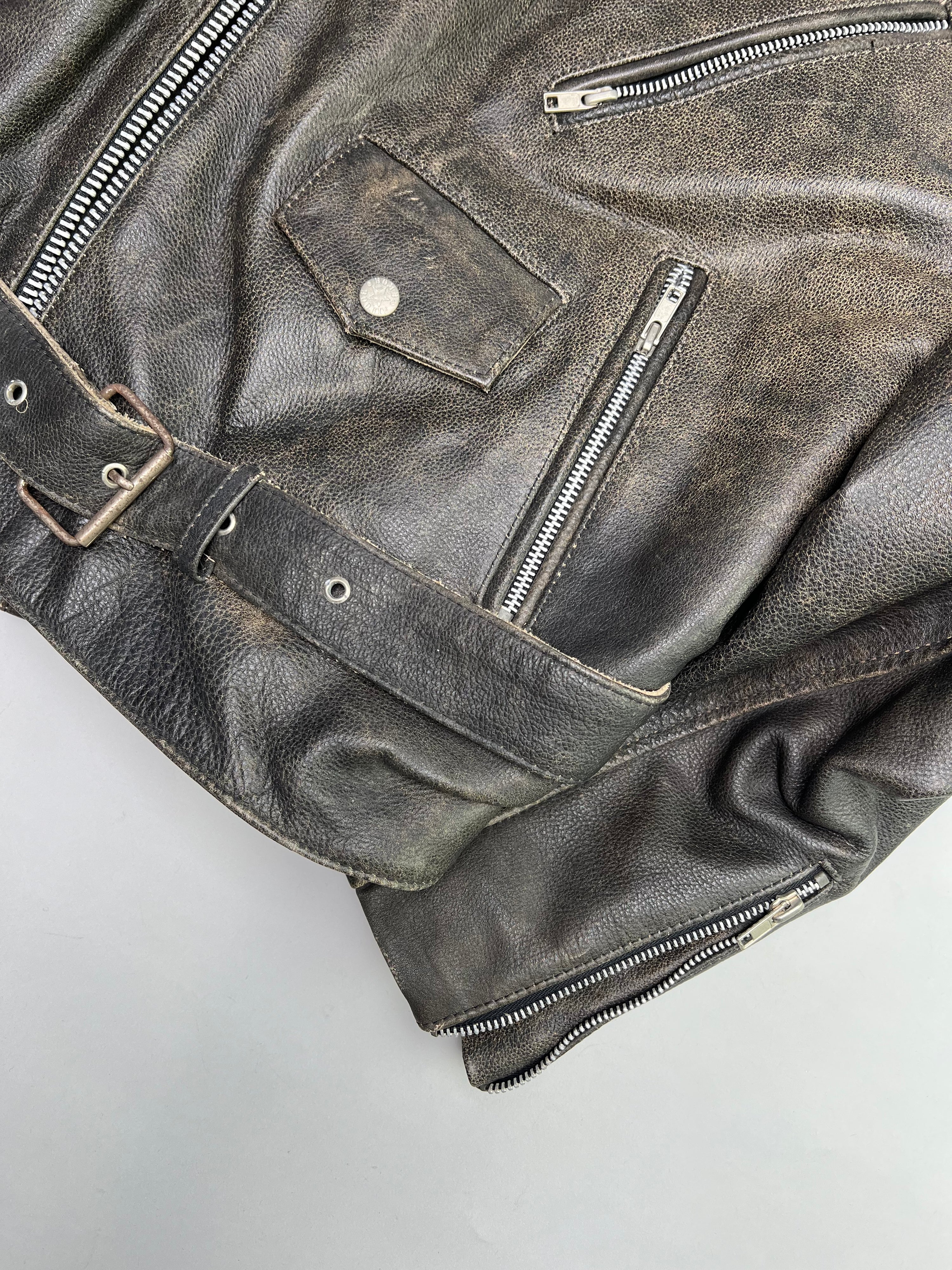 BOMB BOOGIE LEATHER BIKER JACKET FADED BROWN - L