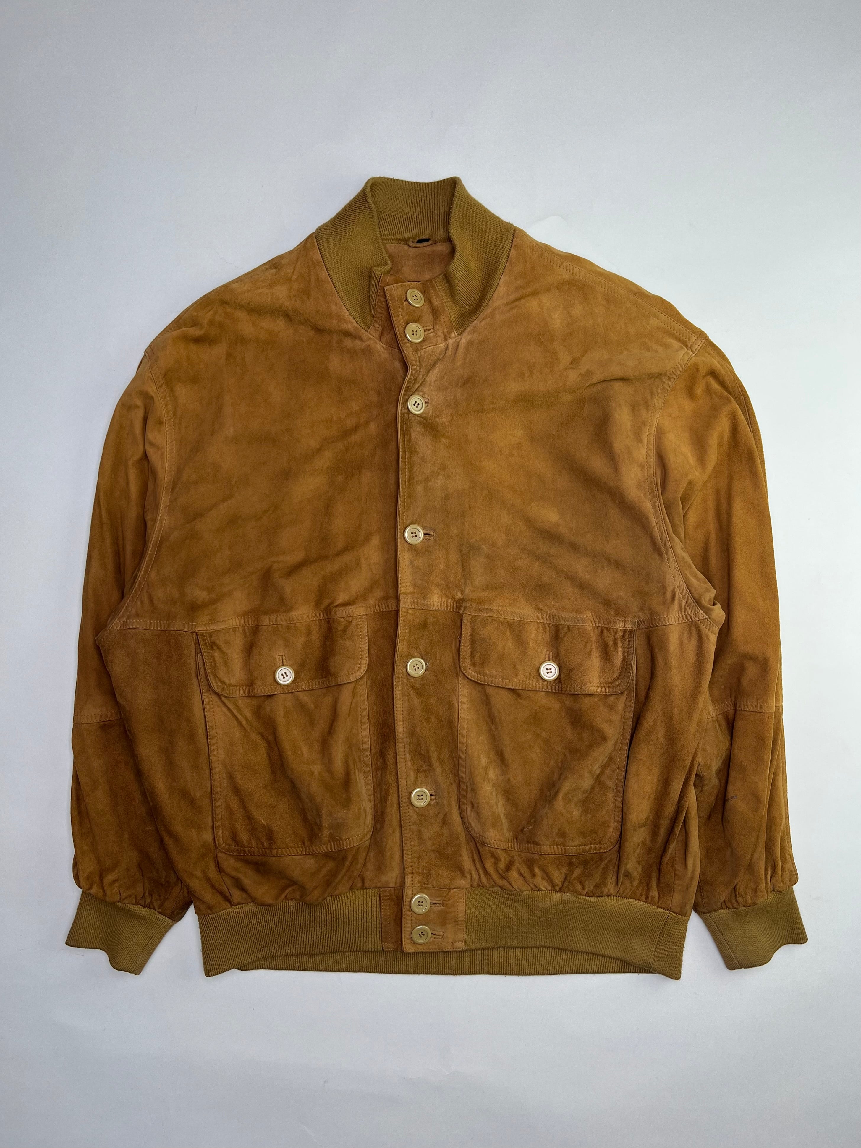 VINTAGE SUEDE BOMBER LEATHER JACKET BROWN - XL/XXL