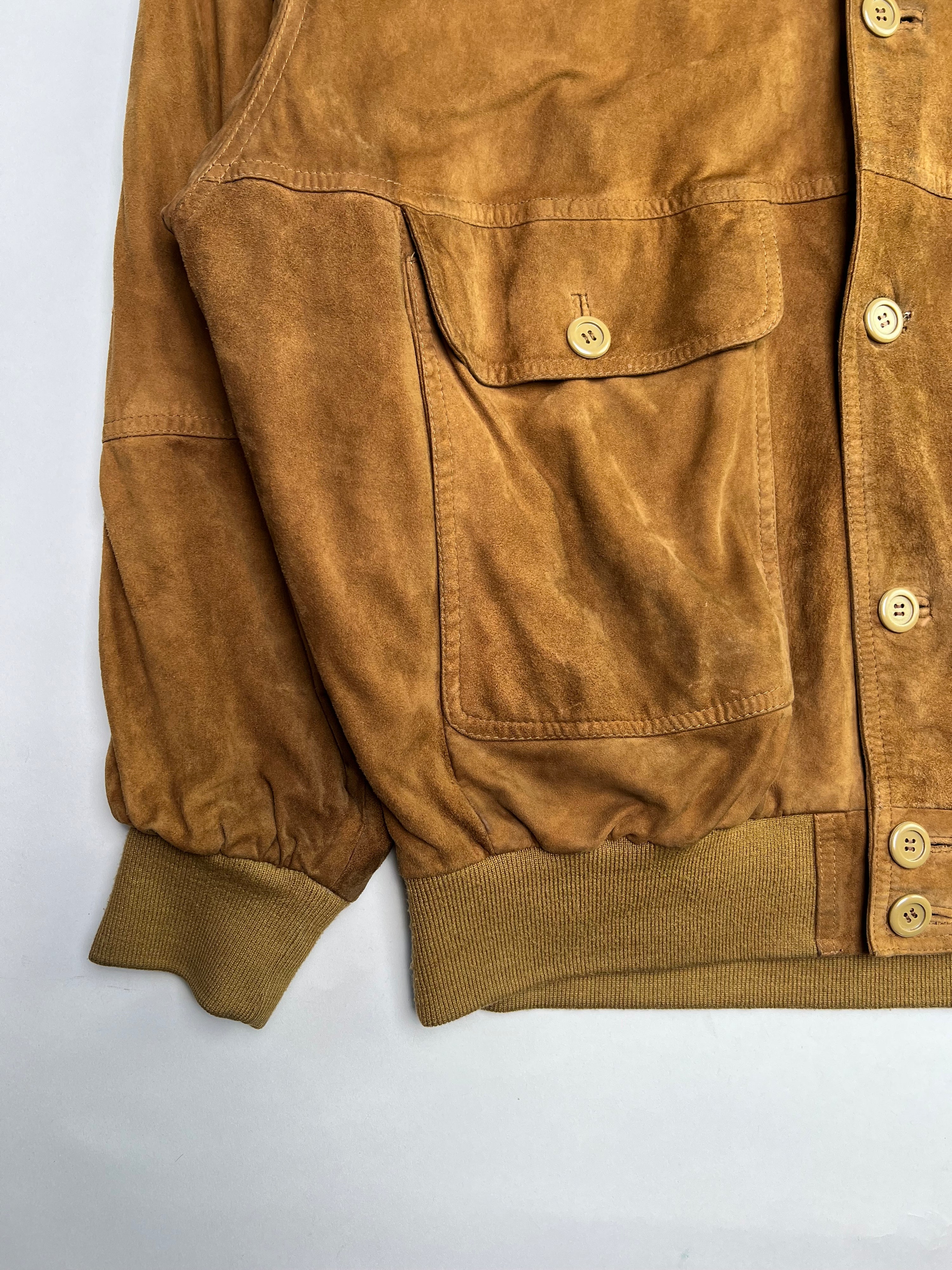 VINTAGE SUEDE BOMBER LEATHER JACKET BROWN - XL/XXL