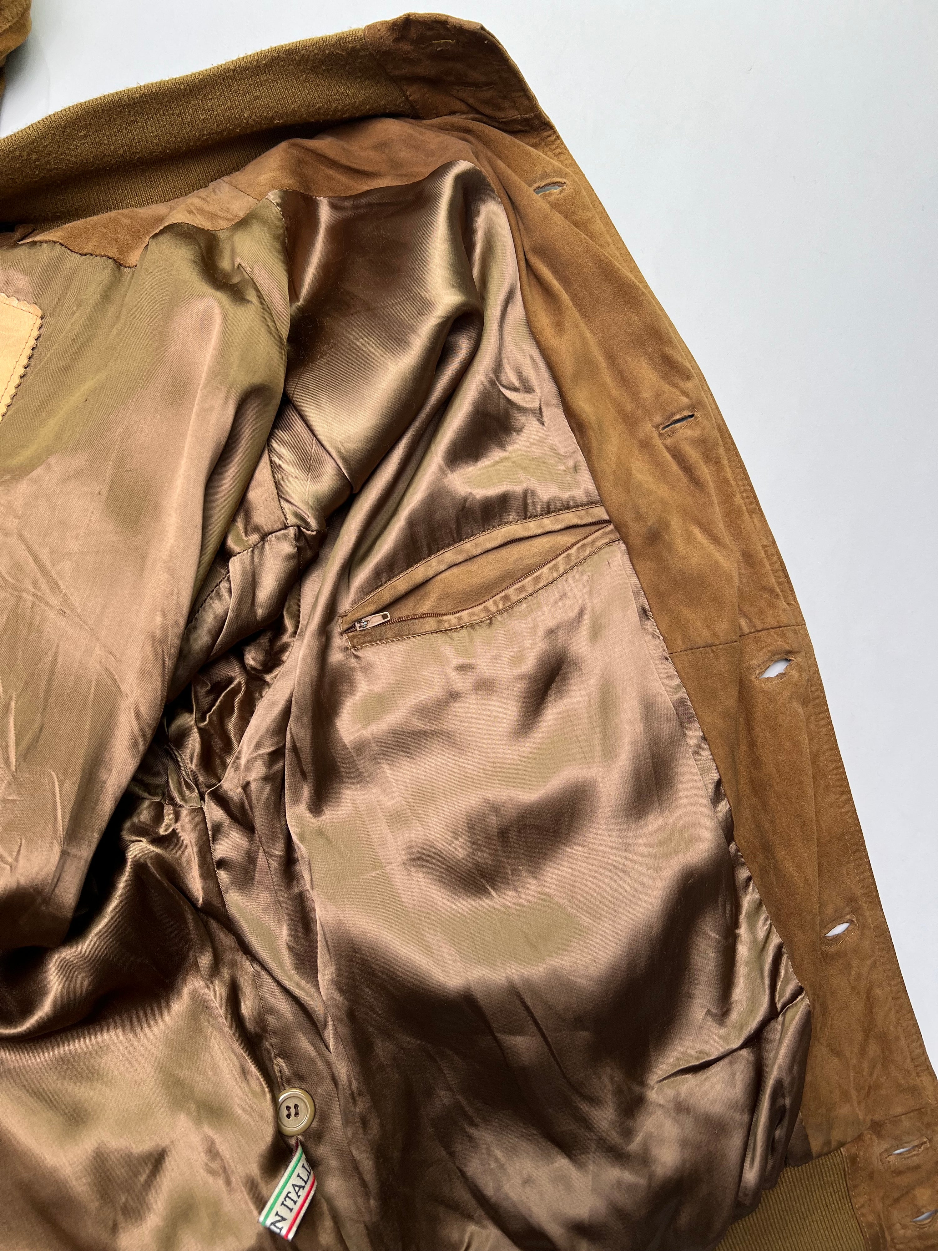 VINTAGE SUEDE BOMBER LEATHER JACKET BROWN - XL/XXL