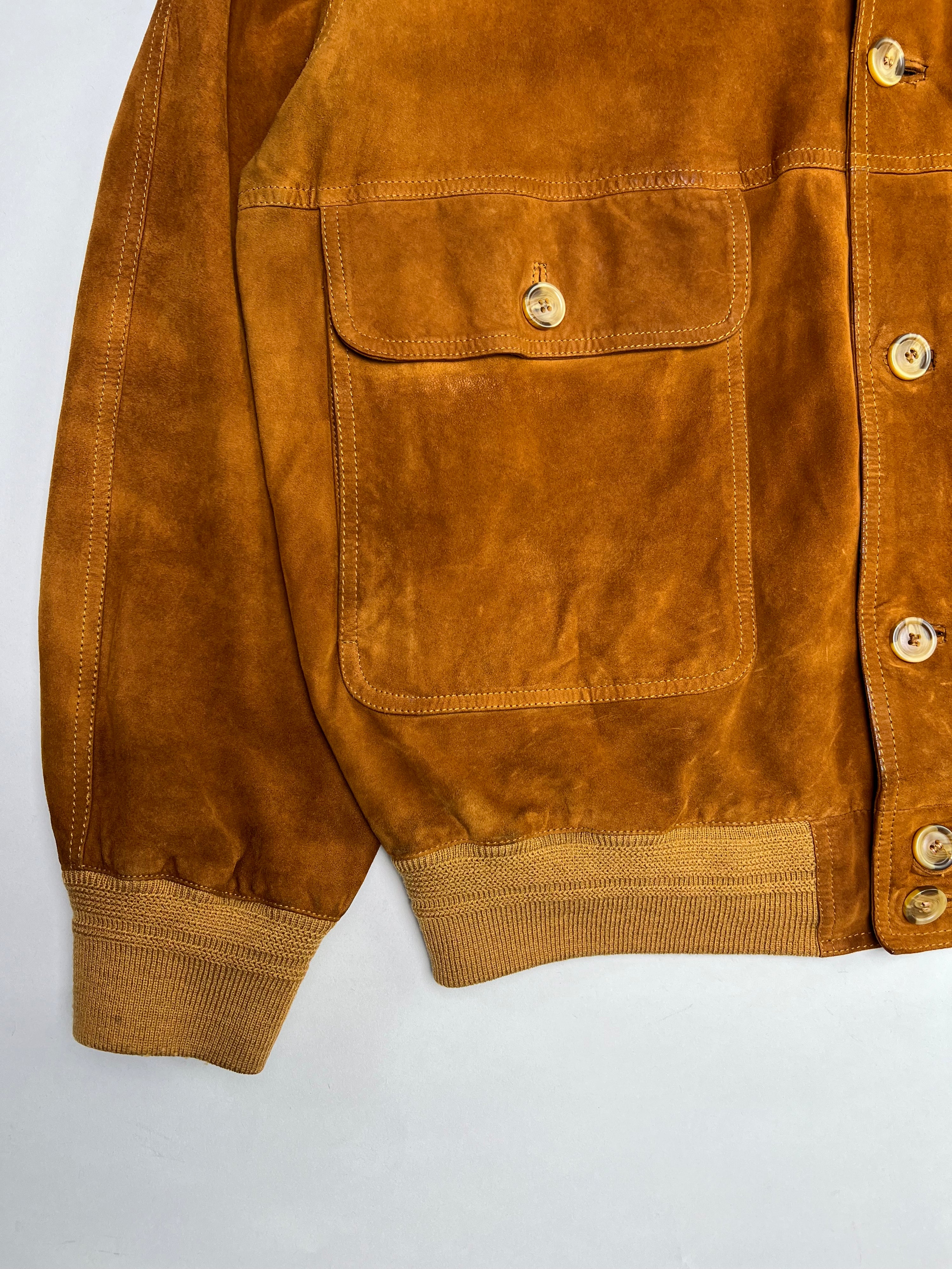 VINTAGE SUEDE BOMBER LEATHER JACKET BROWN - M/L