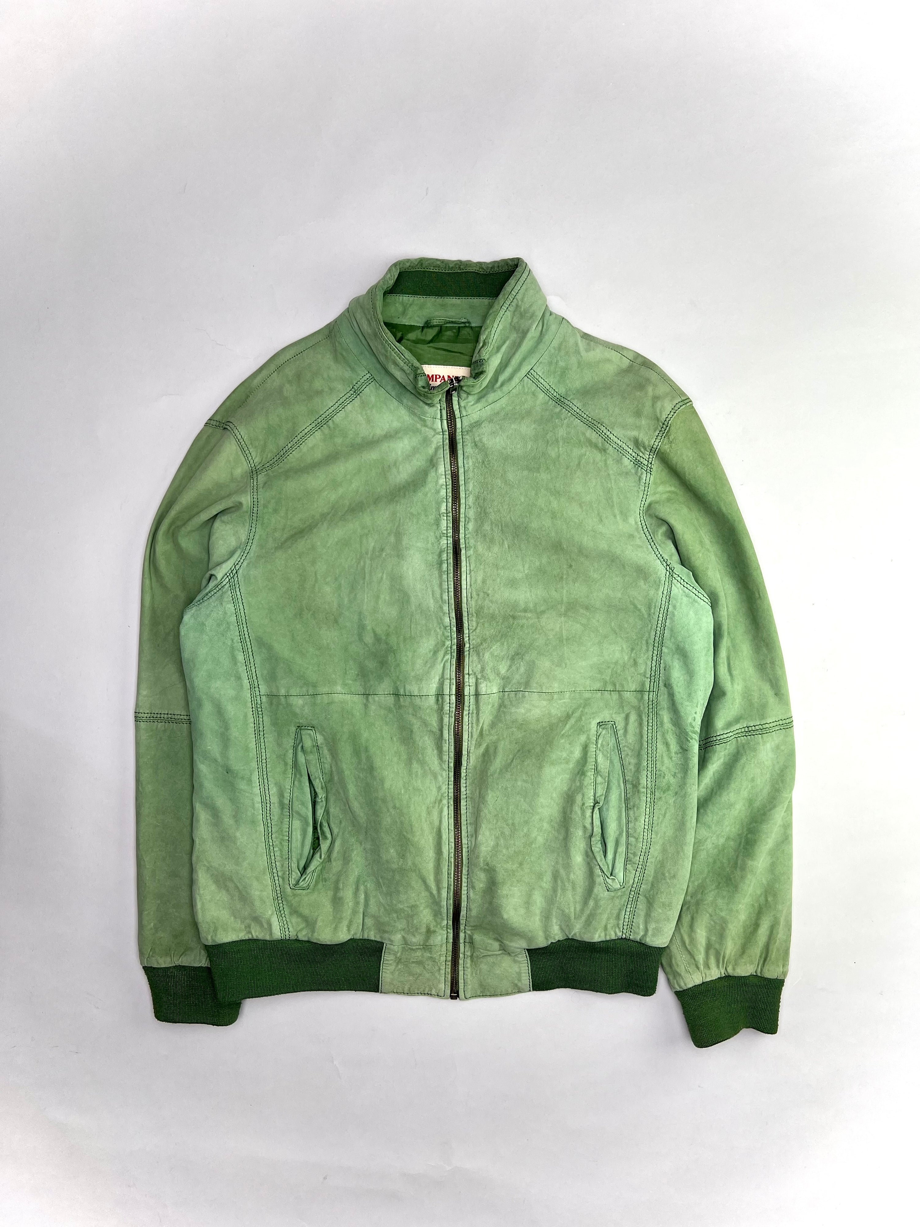 VINTAGE SUEDE BOMBER LEATHER JACKET GREEN - S/M