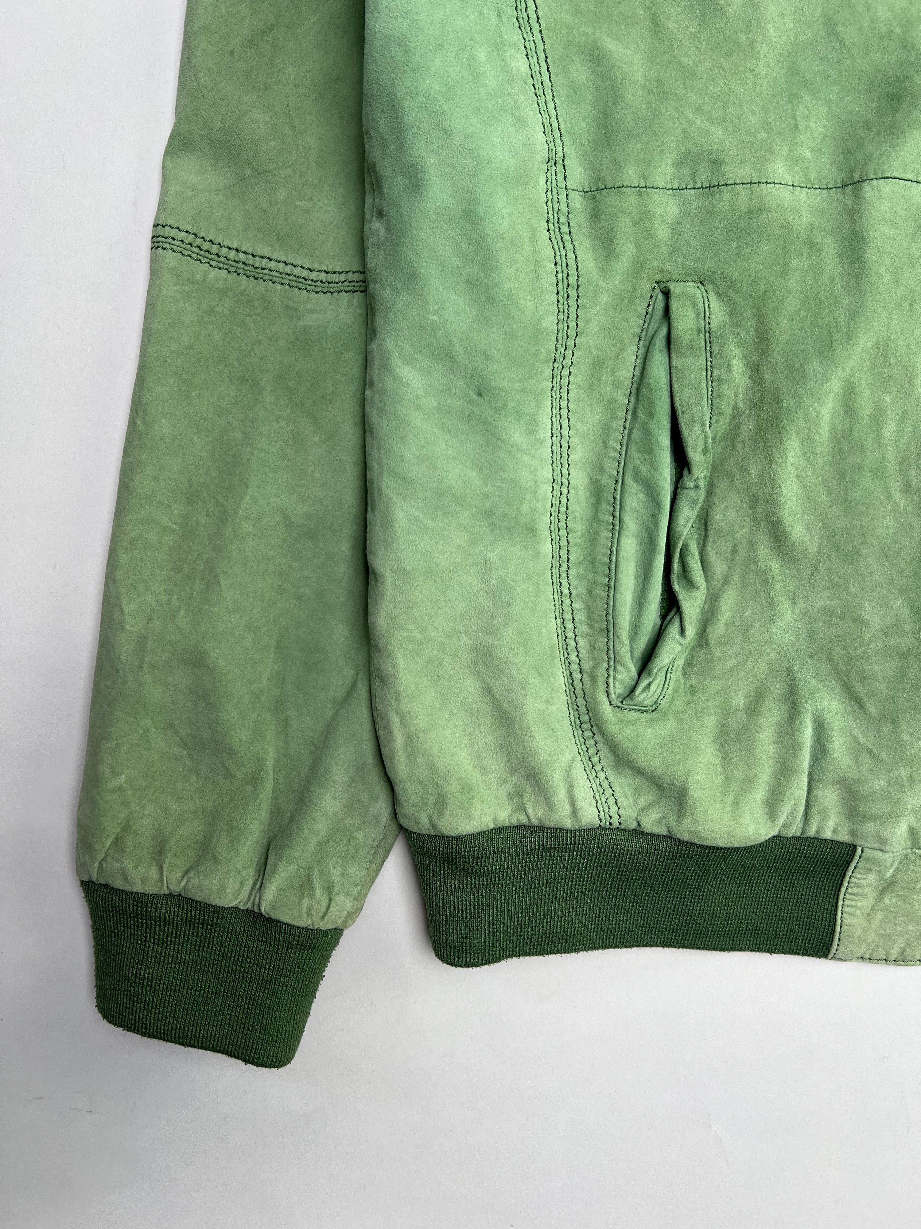 VINTAGE SUEDE BOMBER LEATHER JACKET GREEN - S/M