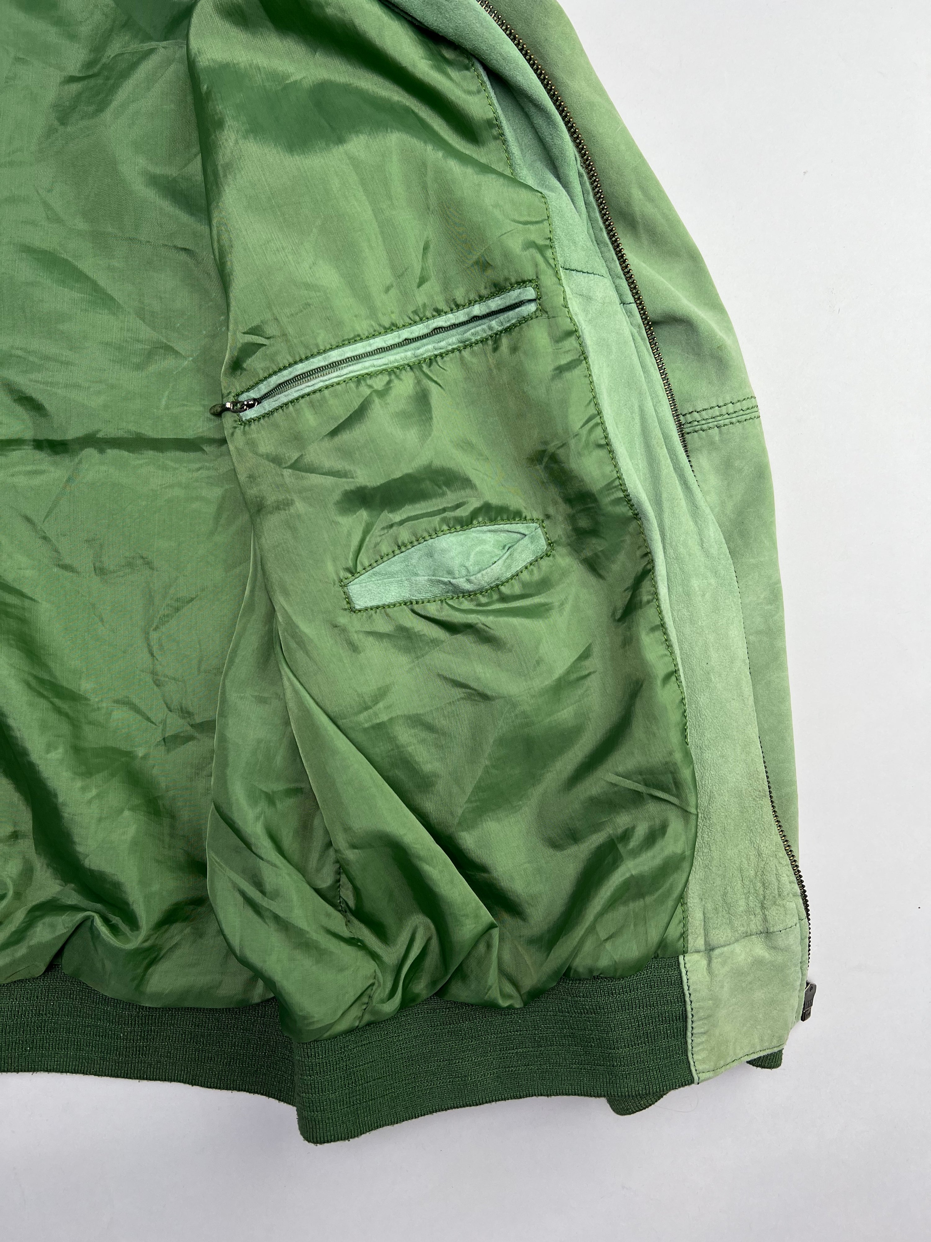 VINTAGE SUEDE BOMBER LEATHER JACKET GREEN - S/M