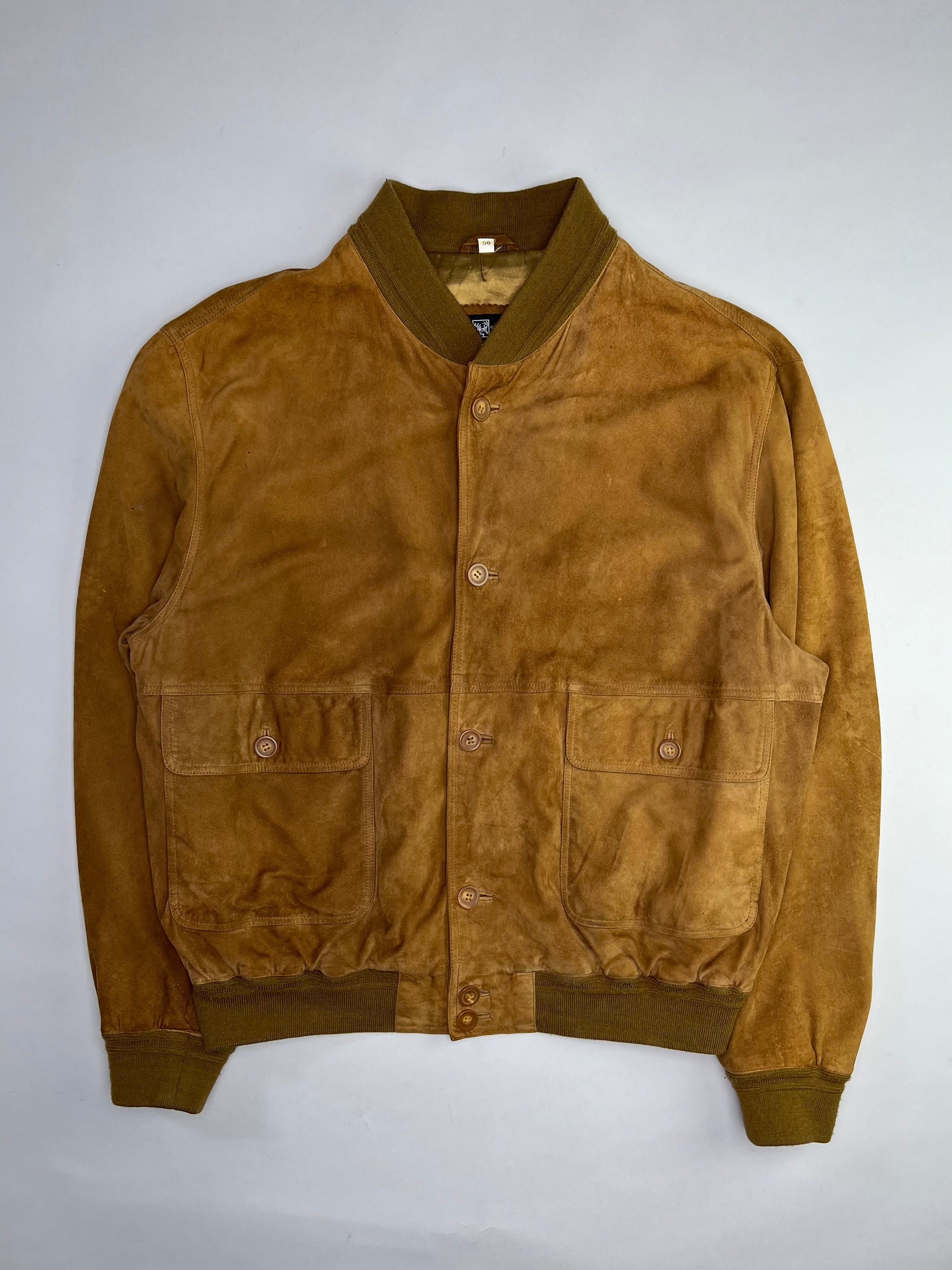VINTAGE SUEDE BOMBER LEATHER JACKET BROWN - XL/XXL