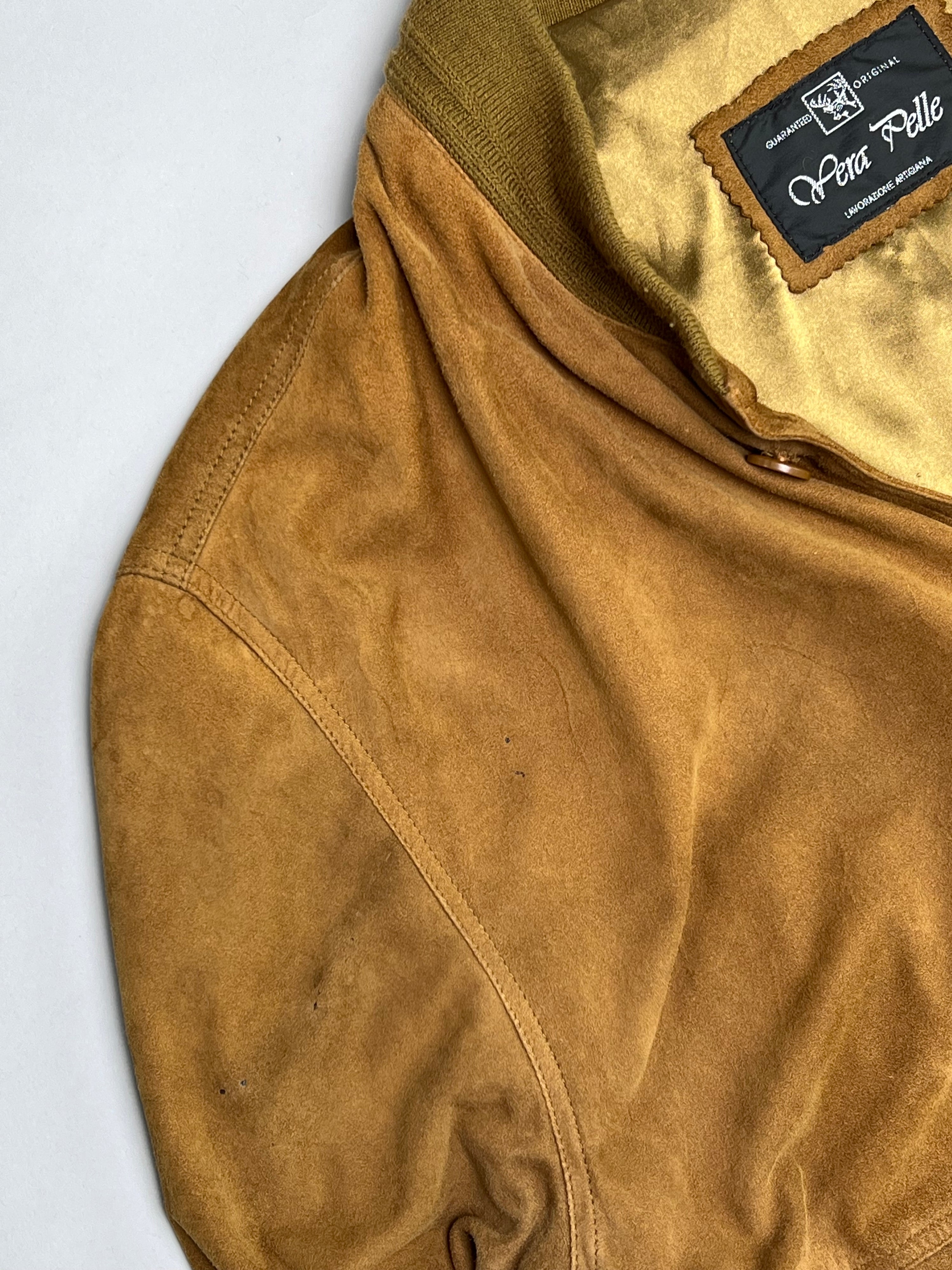 VINTAGE SUEDE BOMBER LEATHER JACKET BROWN - XL/XXL