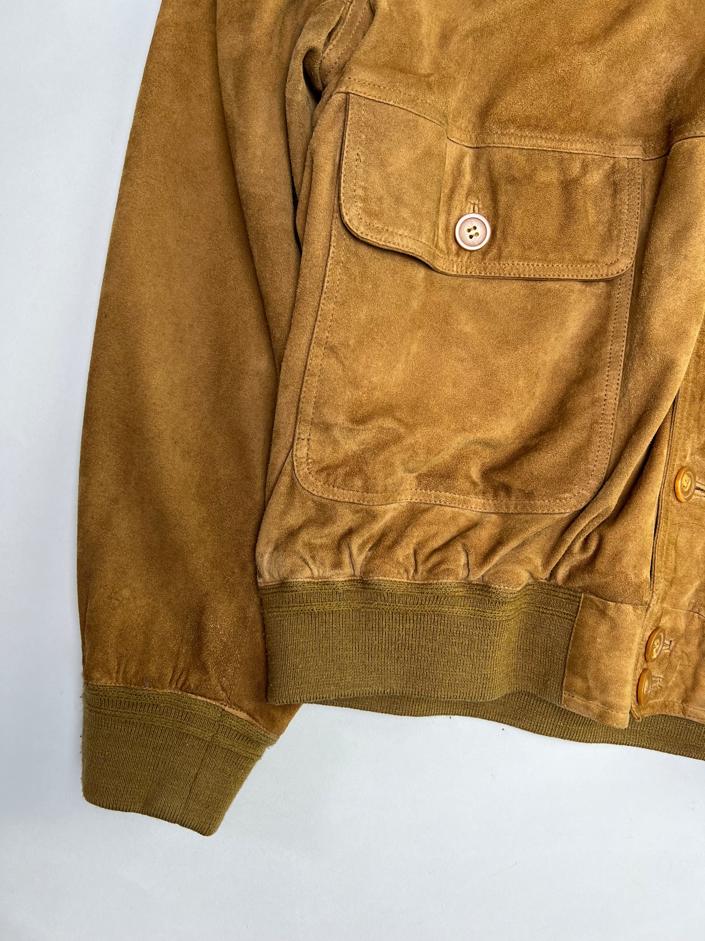 VINTAGE SUEDE BOMBER LEATHER JACKET BROWN - XL/XXL
